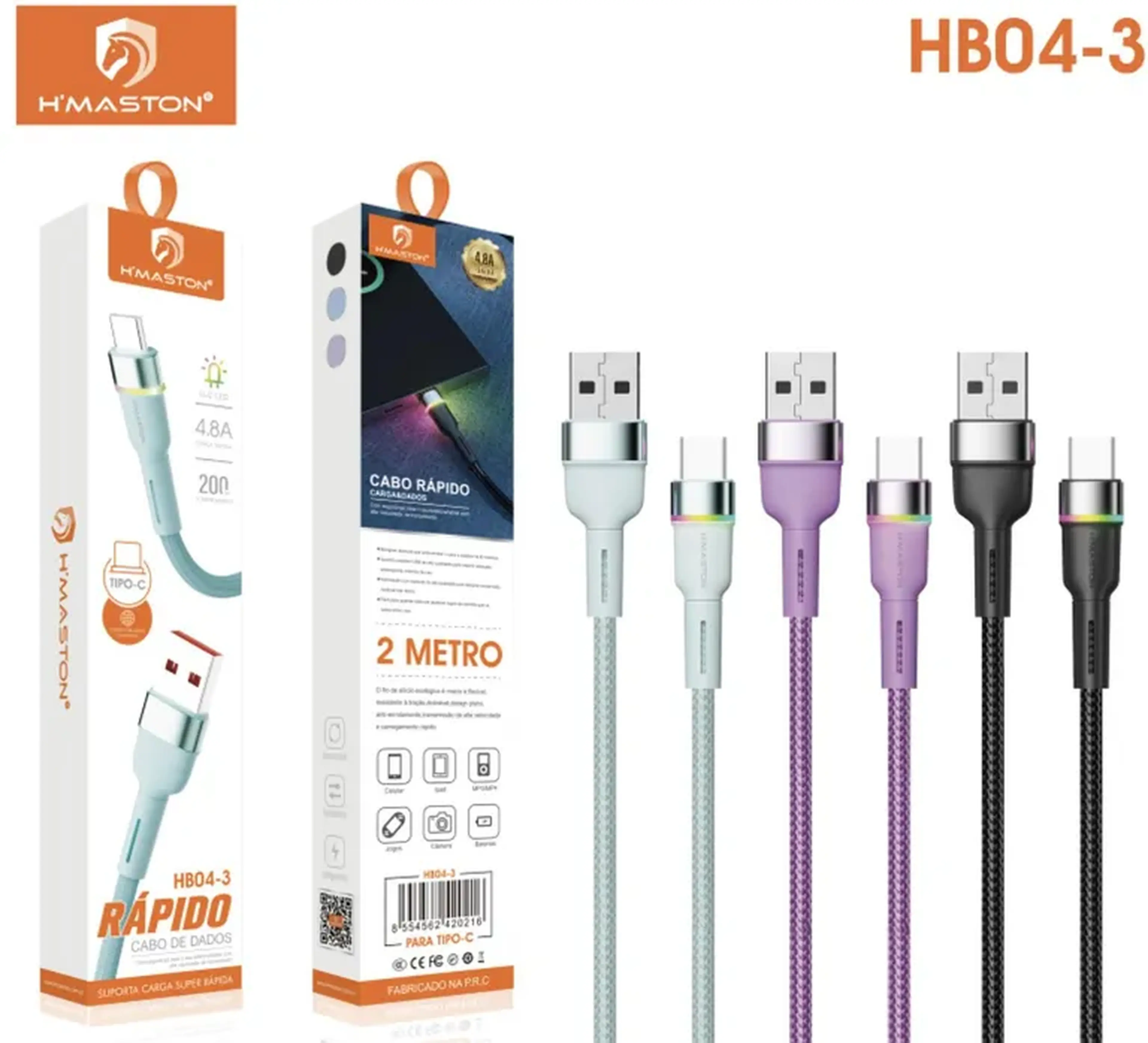 CABO TIPO C 2 METROS HMASTON DADOS E CARGA TURBO 4.8A imagem