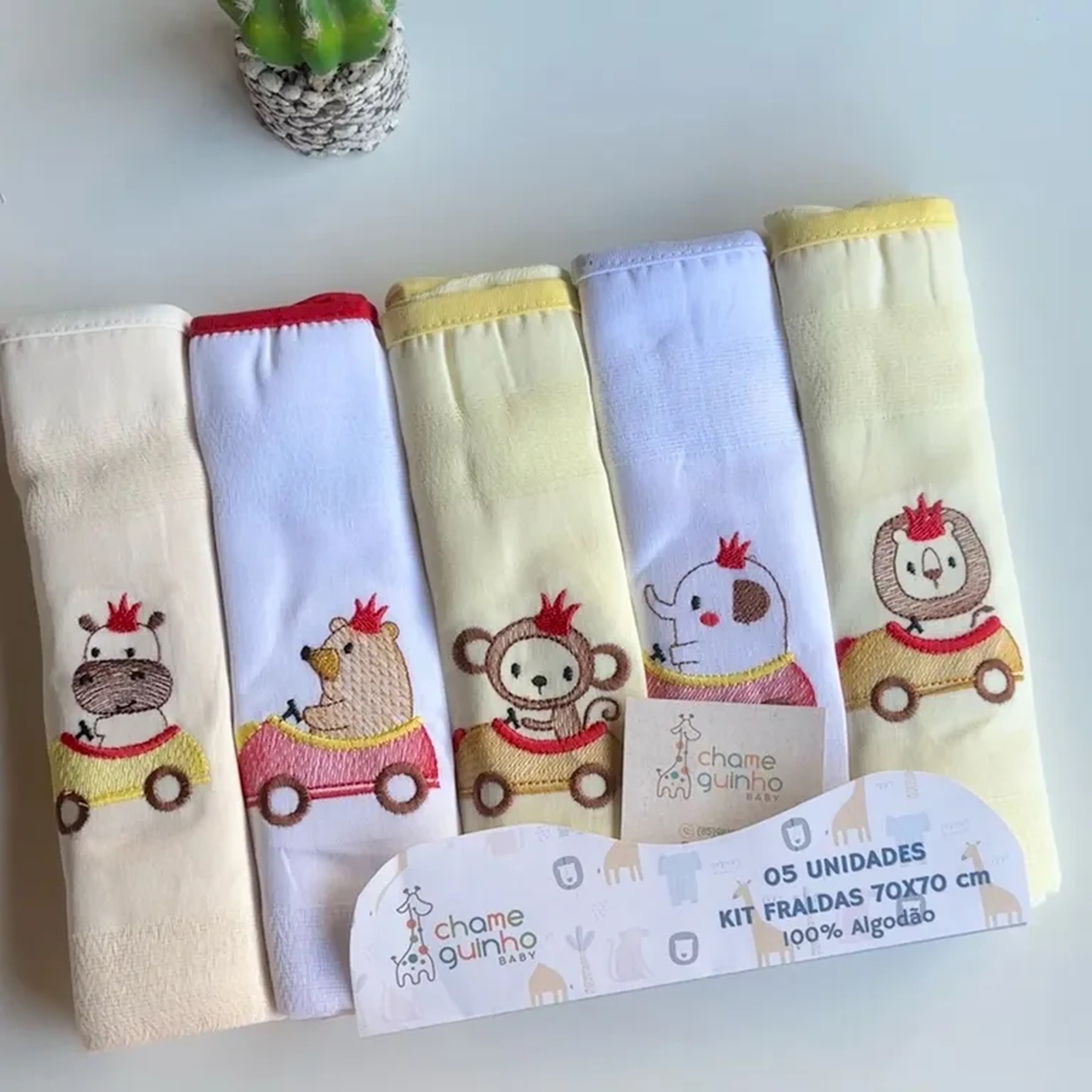 kit fraldas bordadas bichinhos neutro imagem