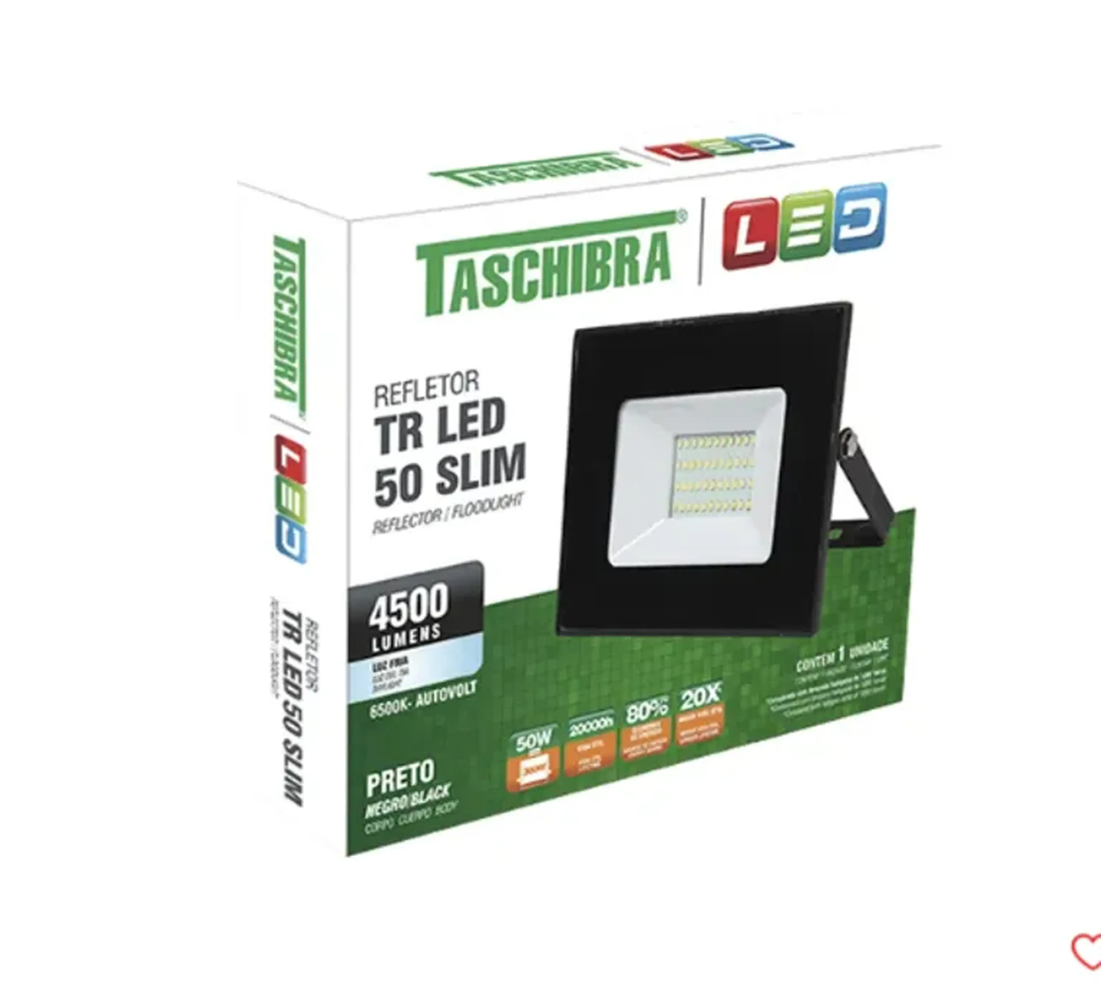 Refletor LED Slim 50W Bivolt 3000K Taschibra Preto imagem