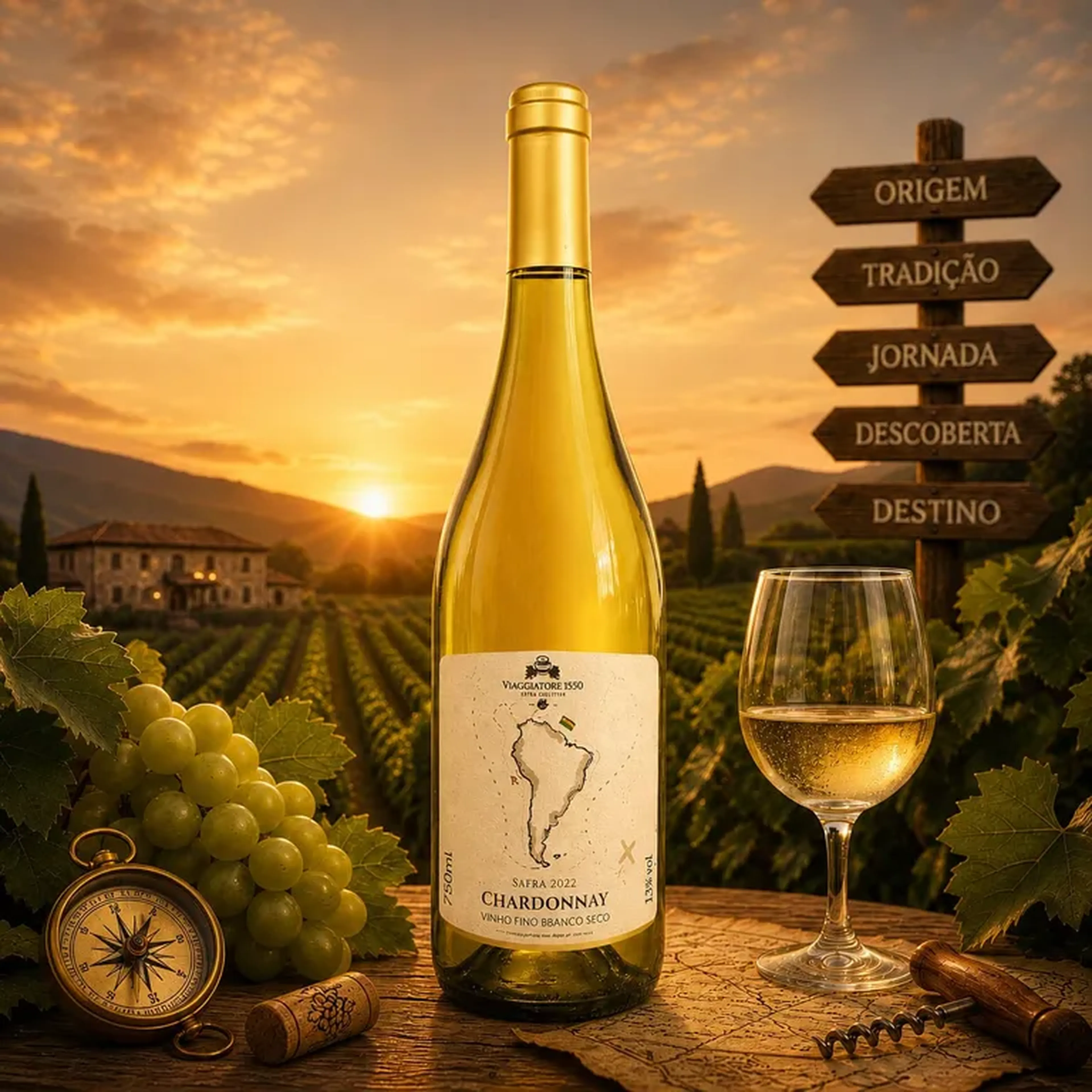 Vinho Fino Branco Seco Chardonnay Viaggiatore 1550 750ml imagem