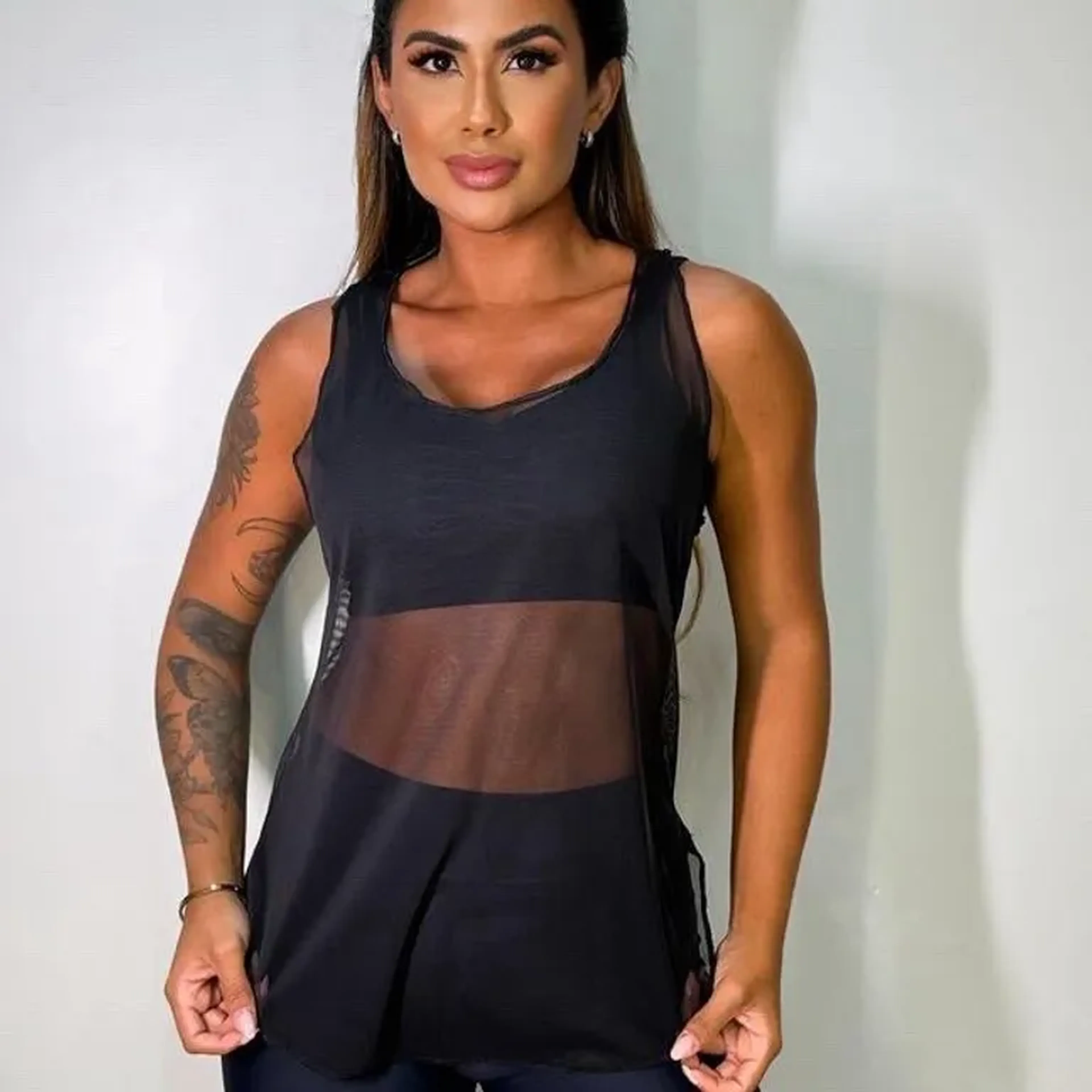 Blusa Regata Tule - Preta M e G imagem