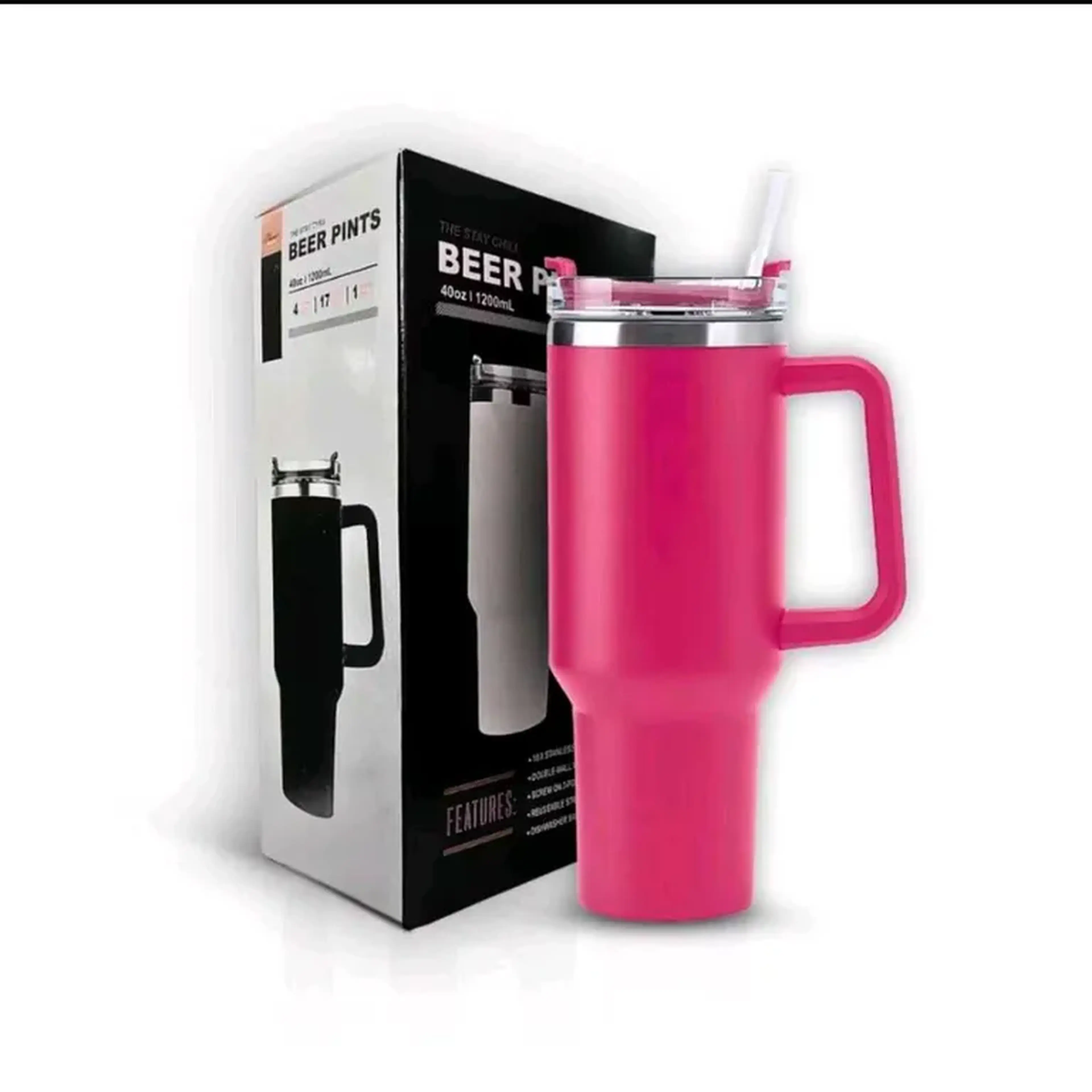 COPO TÉRMICO COM ALÇA E CANUDO 1200ML...Cor Rosa imagem