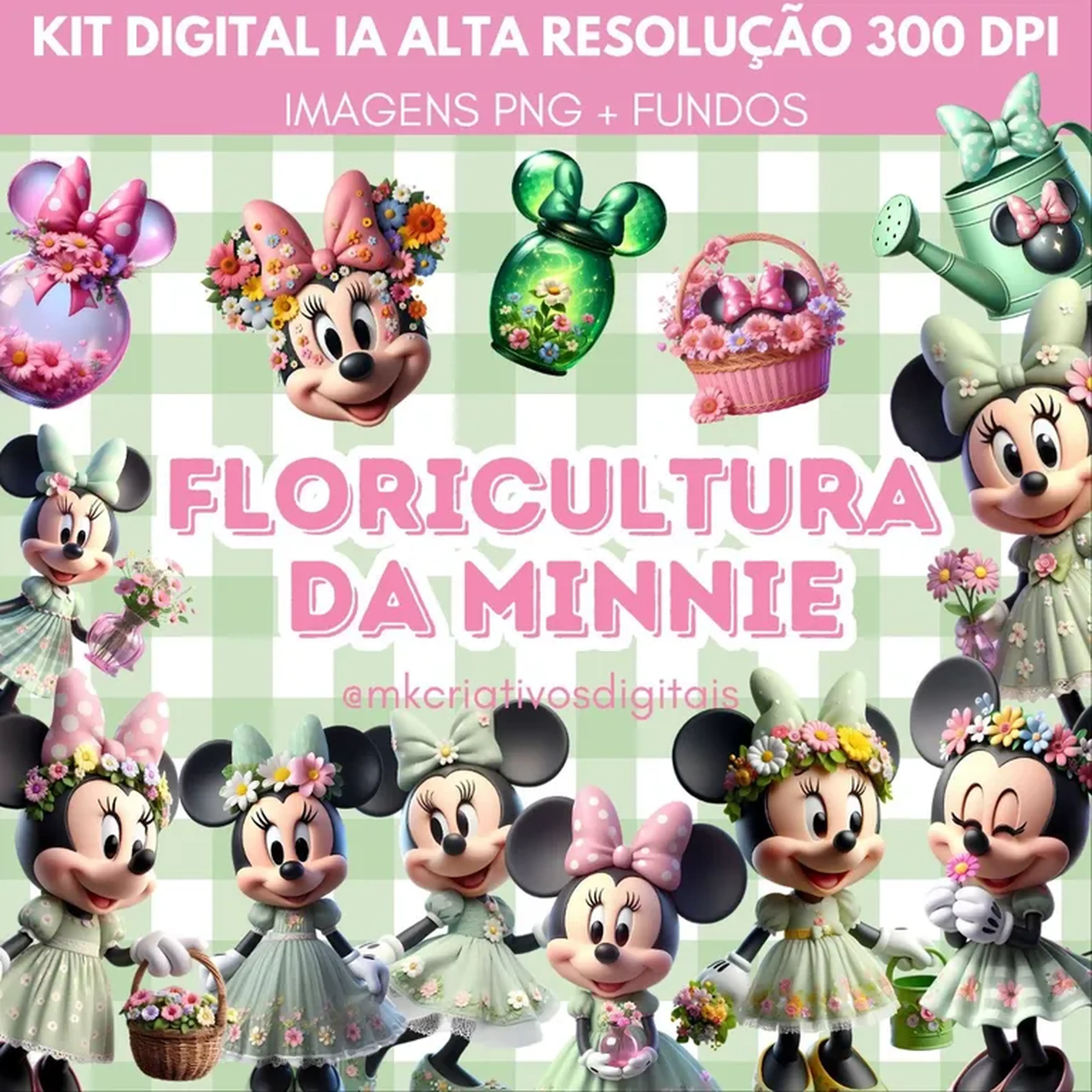 Kit Digital Floricultura da Minnie - PNG IA imagem