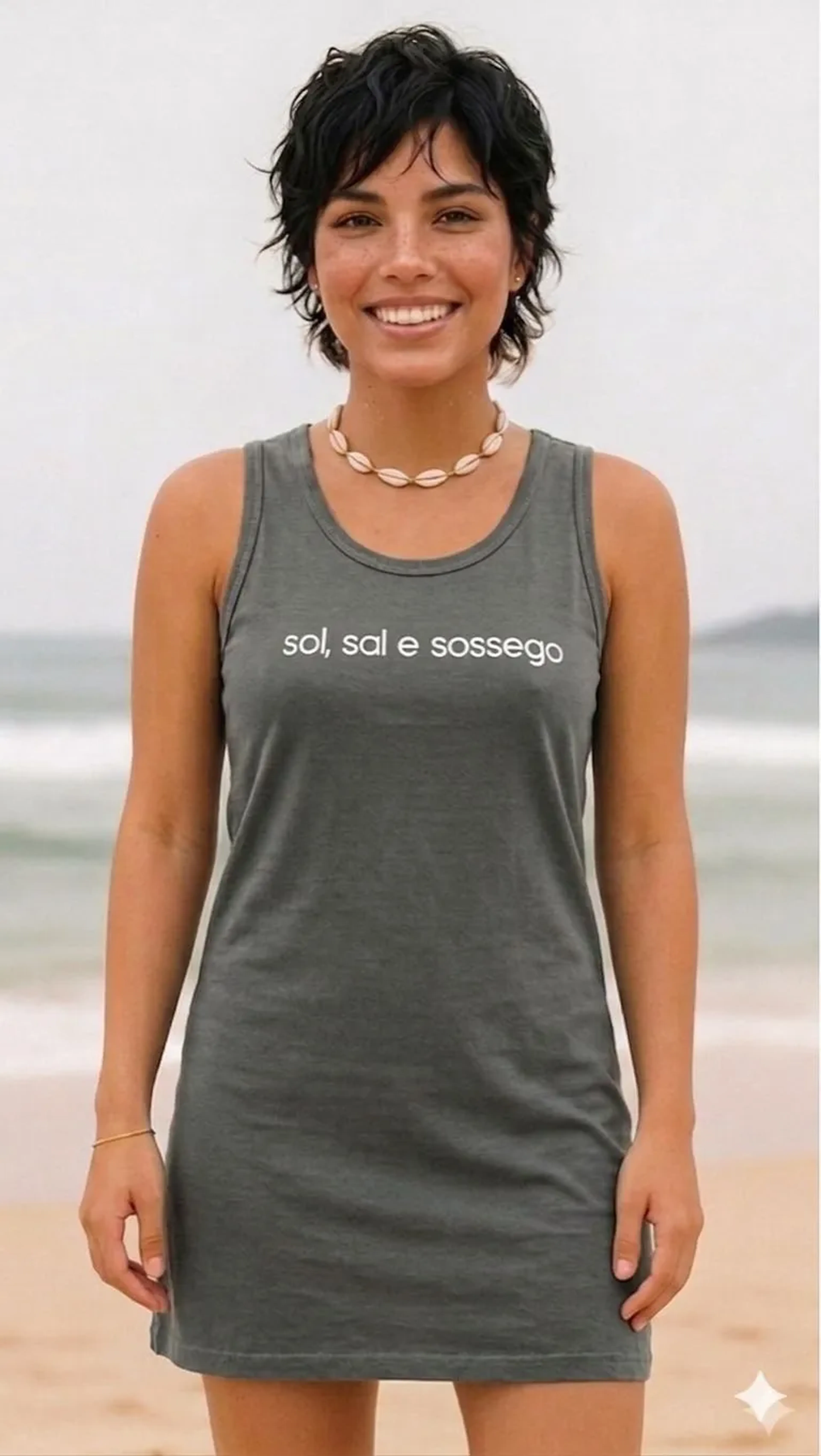 Vestido Regata Chumbo Frases Branco imagem