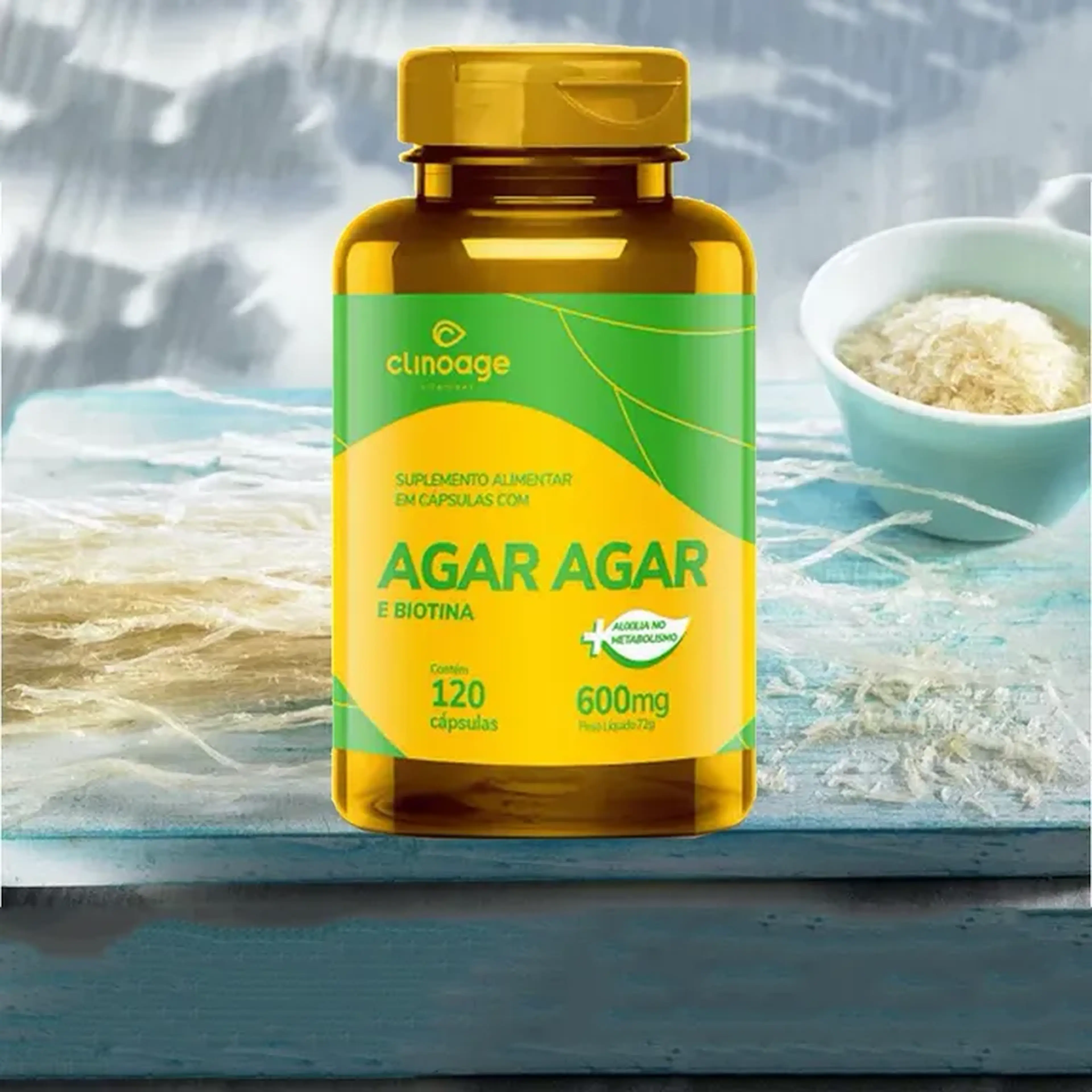Agar Agar 600 Mg 120 Caps Clinoage Fonte Biotina imagem
