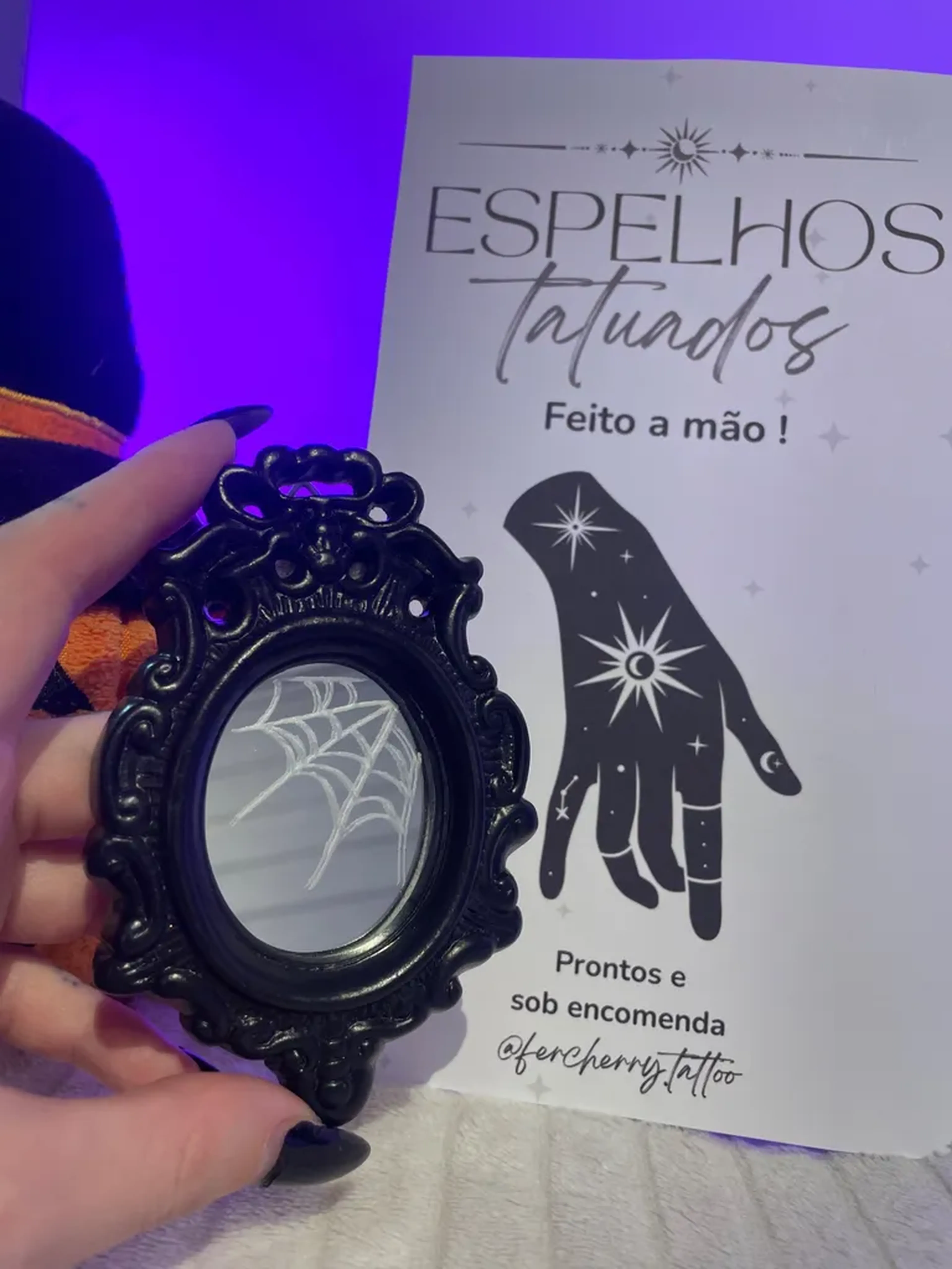 Mini espelho oval teia imagem