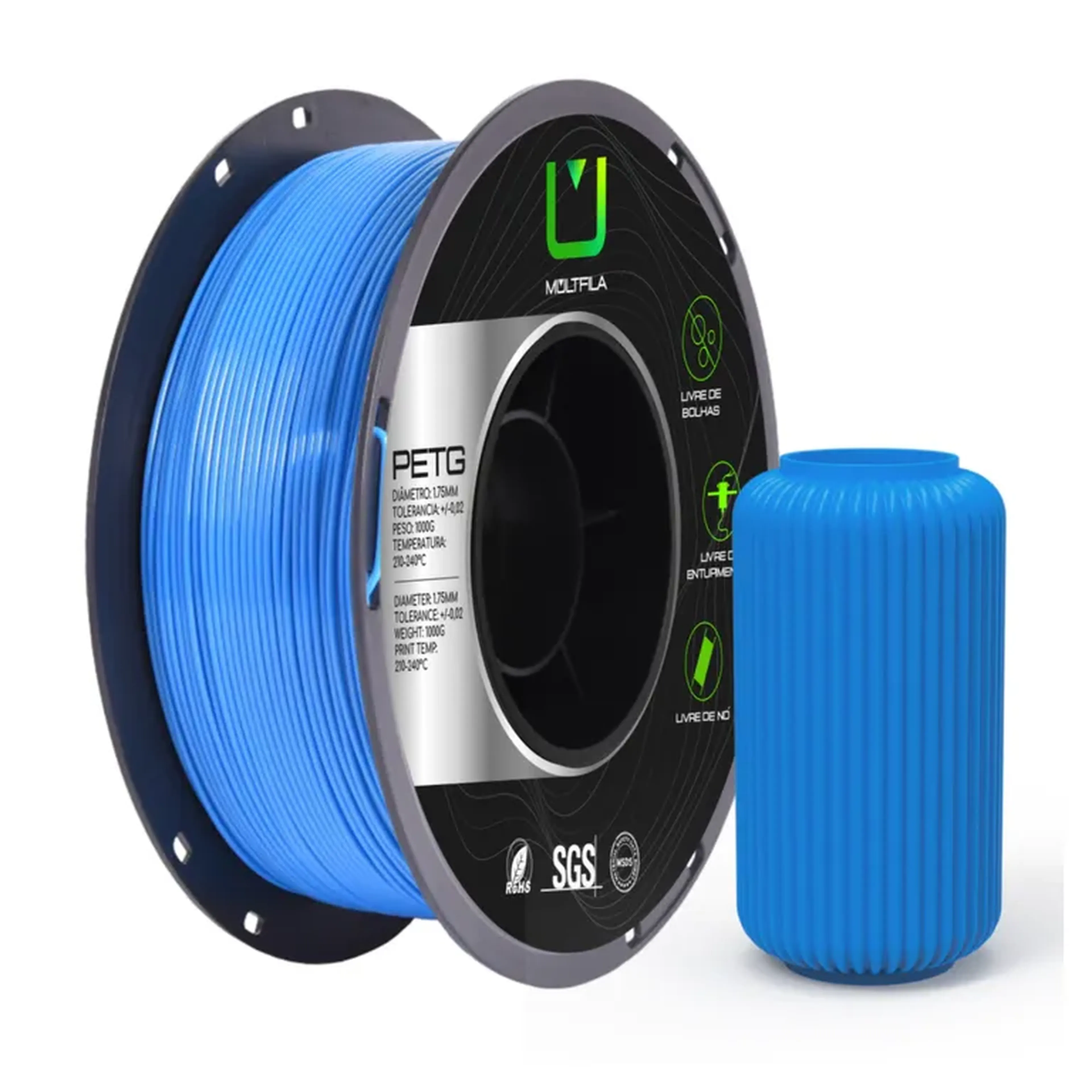 Filamento Petg Azul 1kg Multfila Para Impressora 3d 1.75mm imagem
