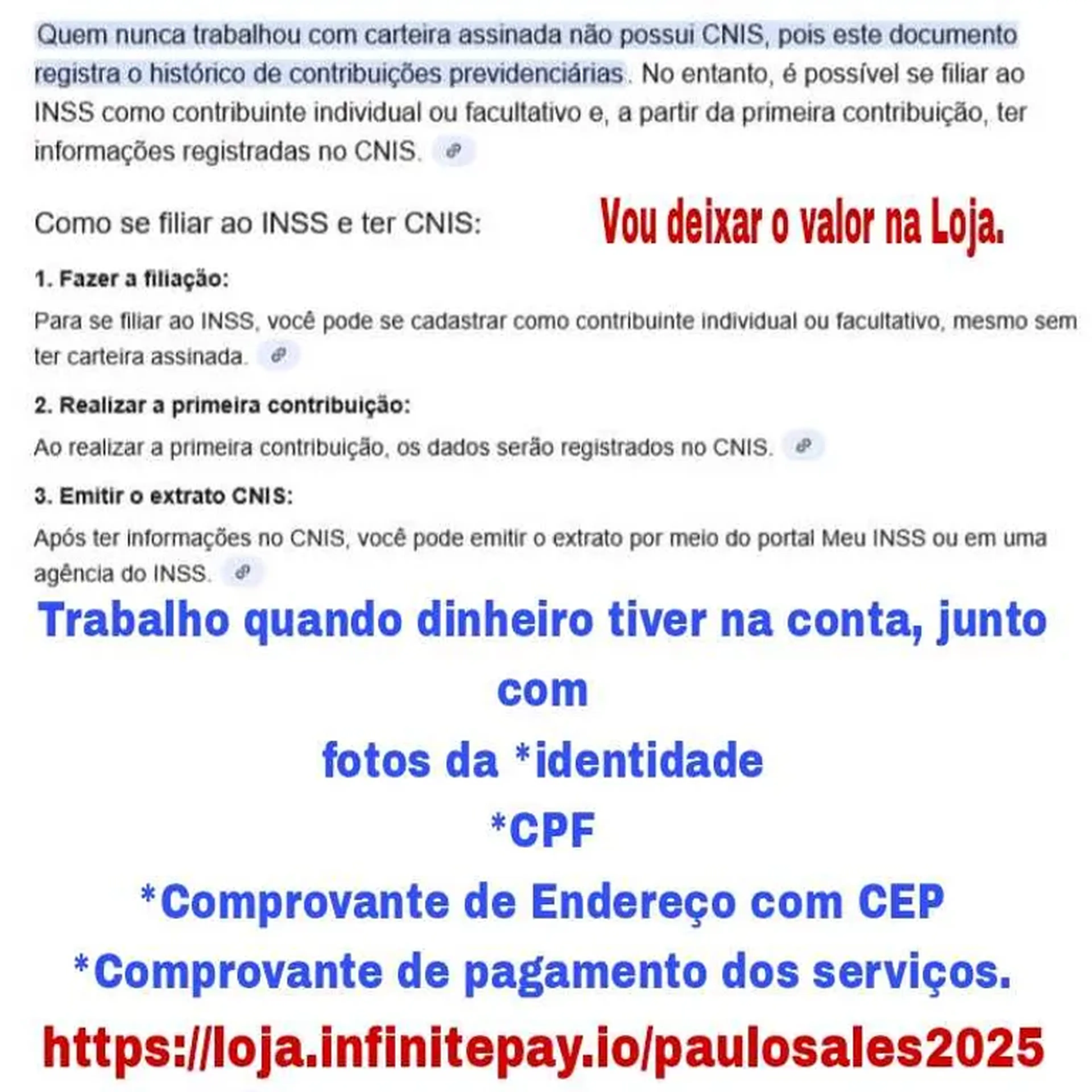 CNIS inscrição imagem