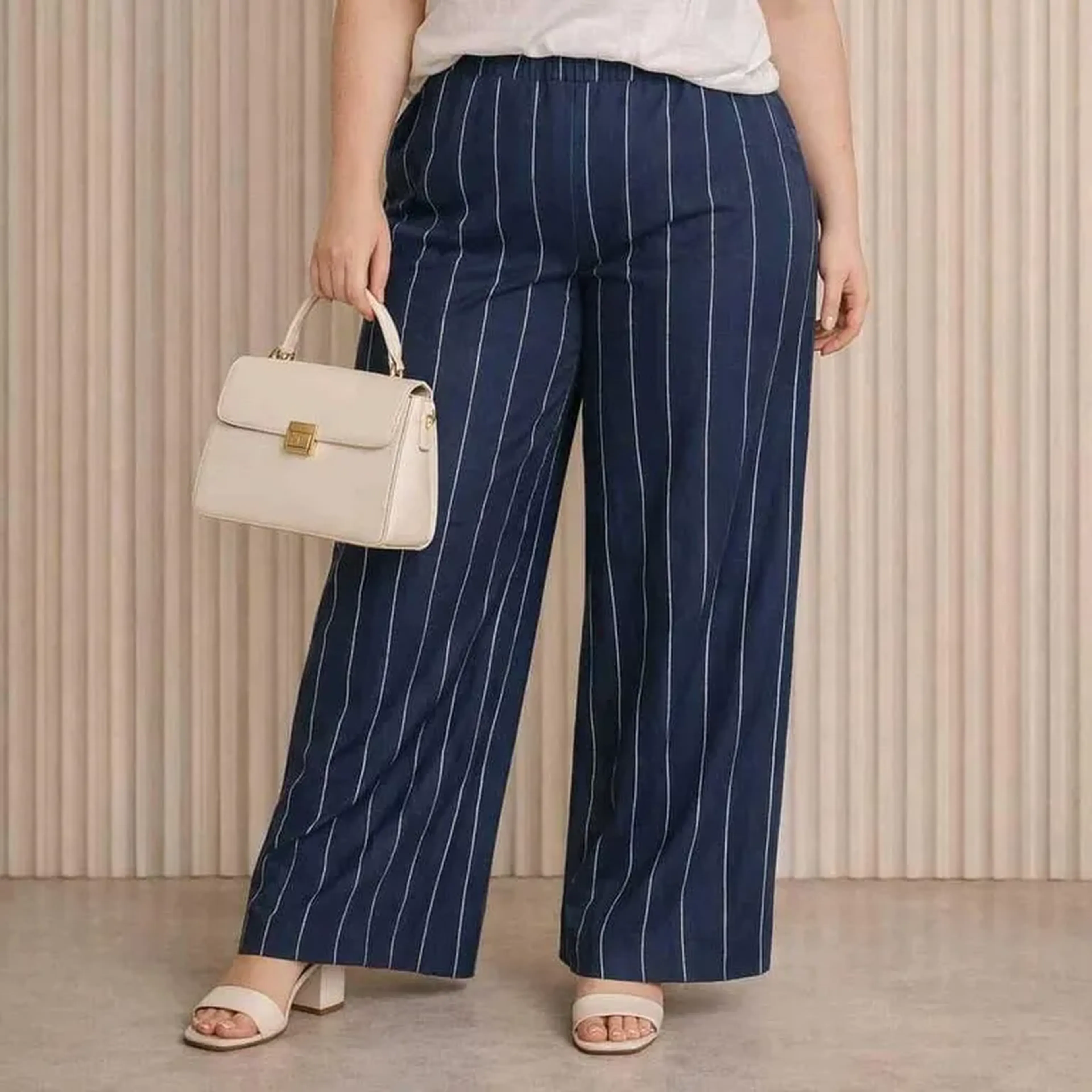 CALÇA PANTALONA DE LINHO AZUL MARINHO imagem