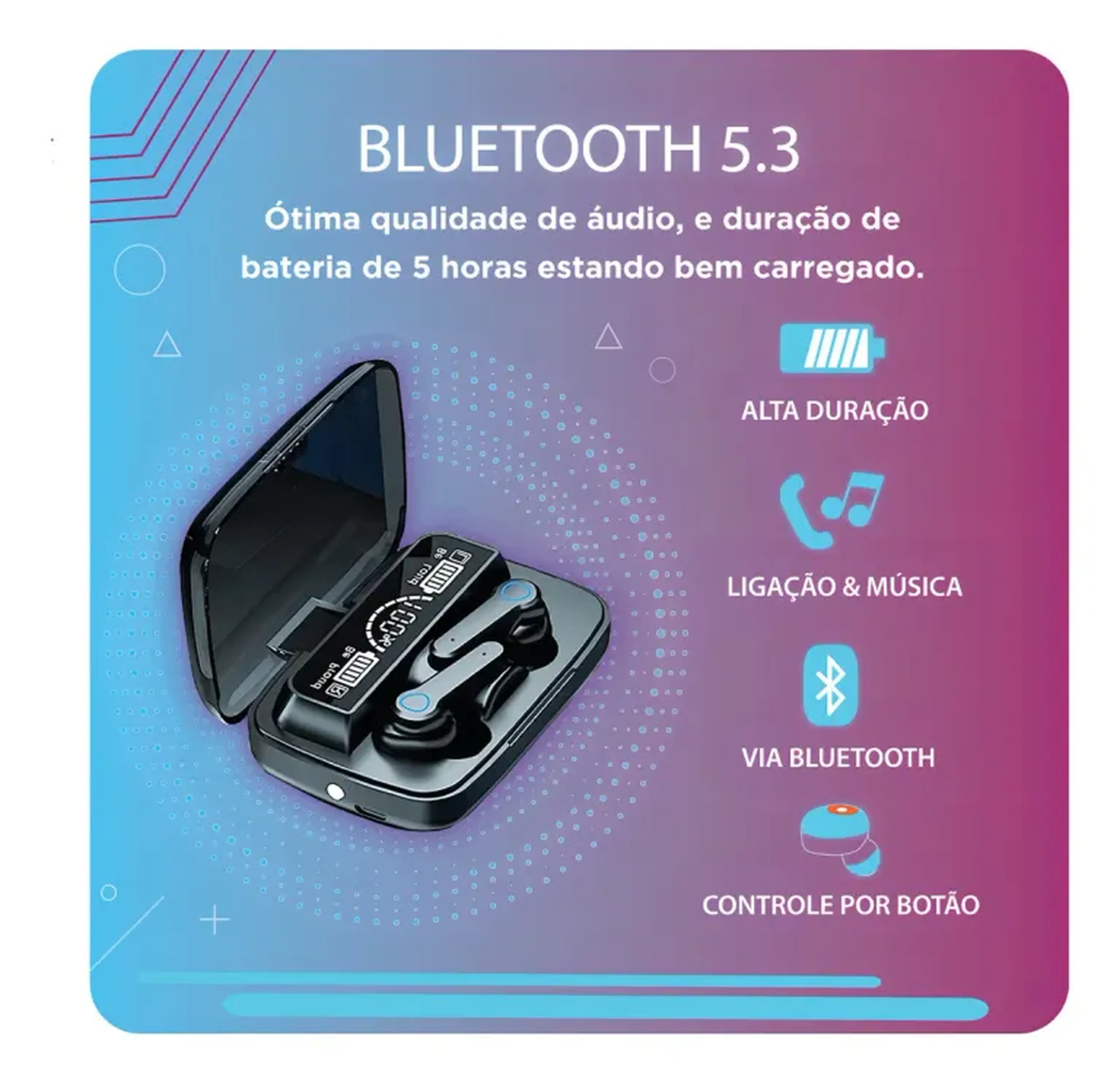 Fone De Ouvido BT M19 Som Premium Power Bank Cor Preta imagem