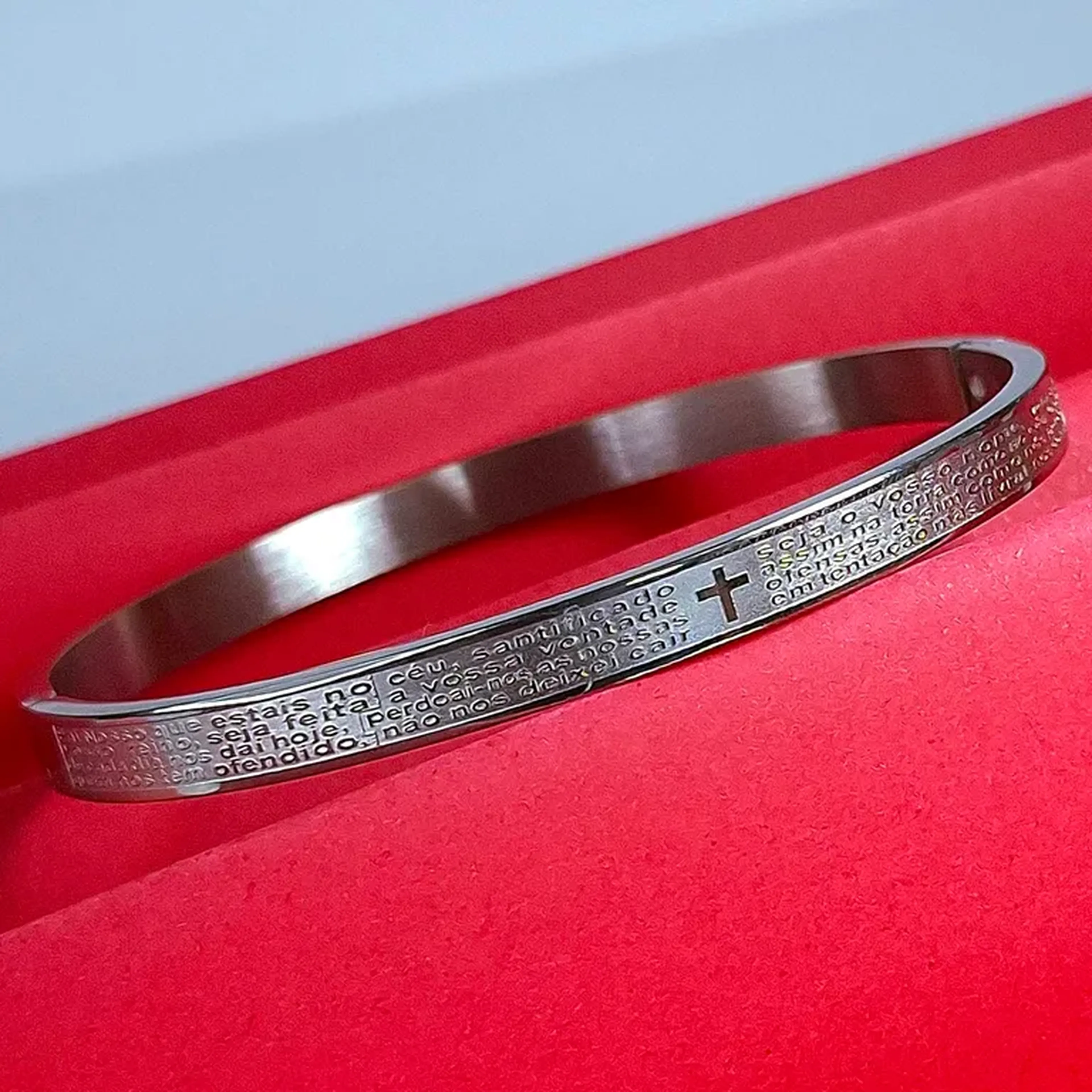 Bracelete Pai Nosso Aço Inox Prateado imagem