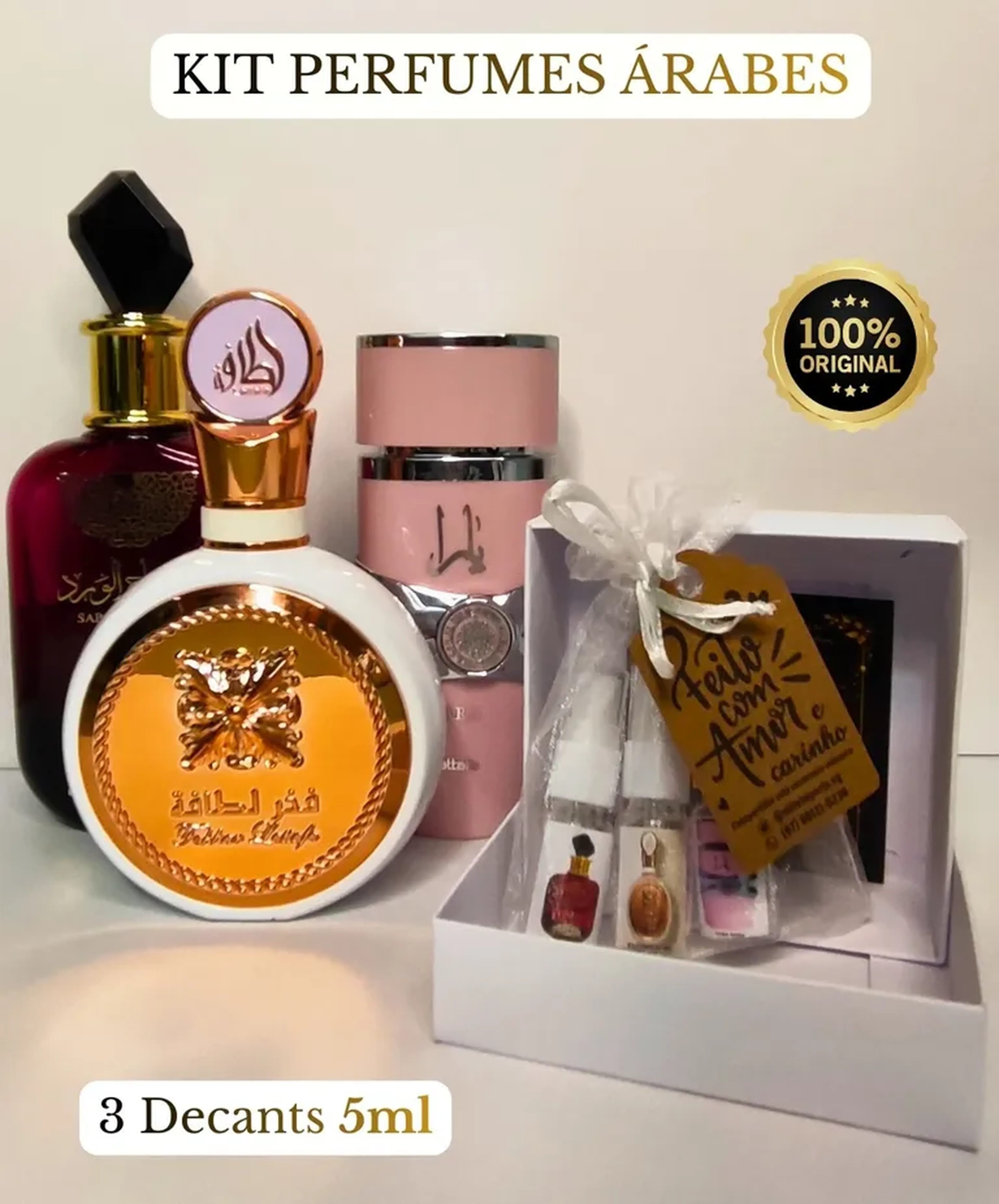 Kit Perfumes Árabes Femininos Alta Fixação – 3 Decants 5ml imagem