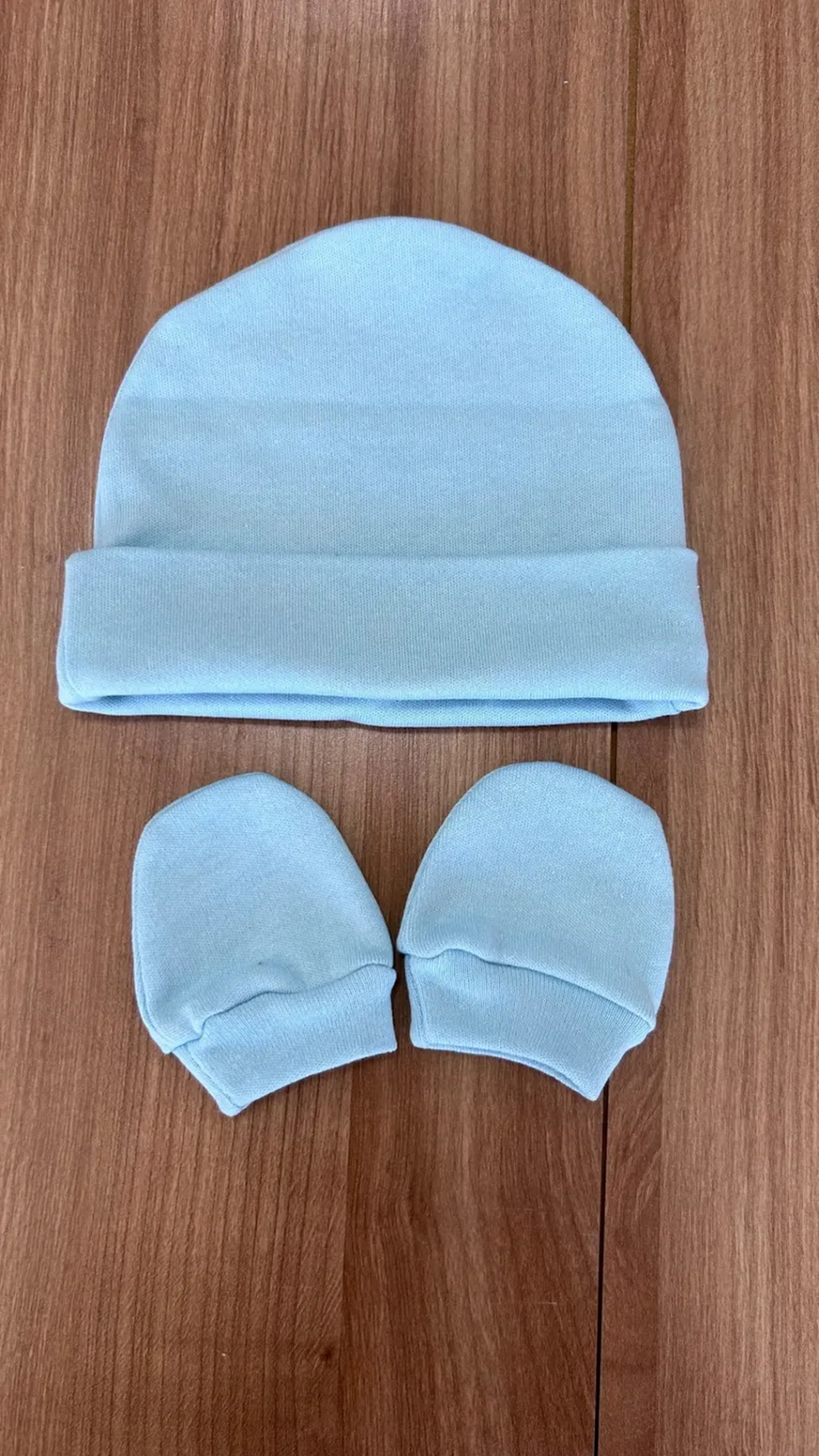 Touca + luva suede azul bebe imagem