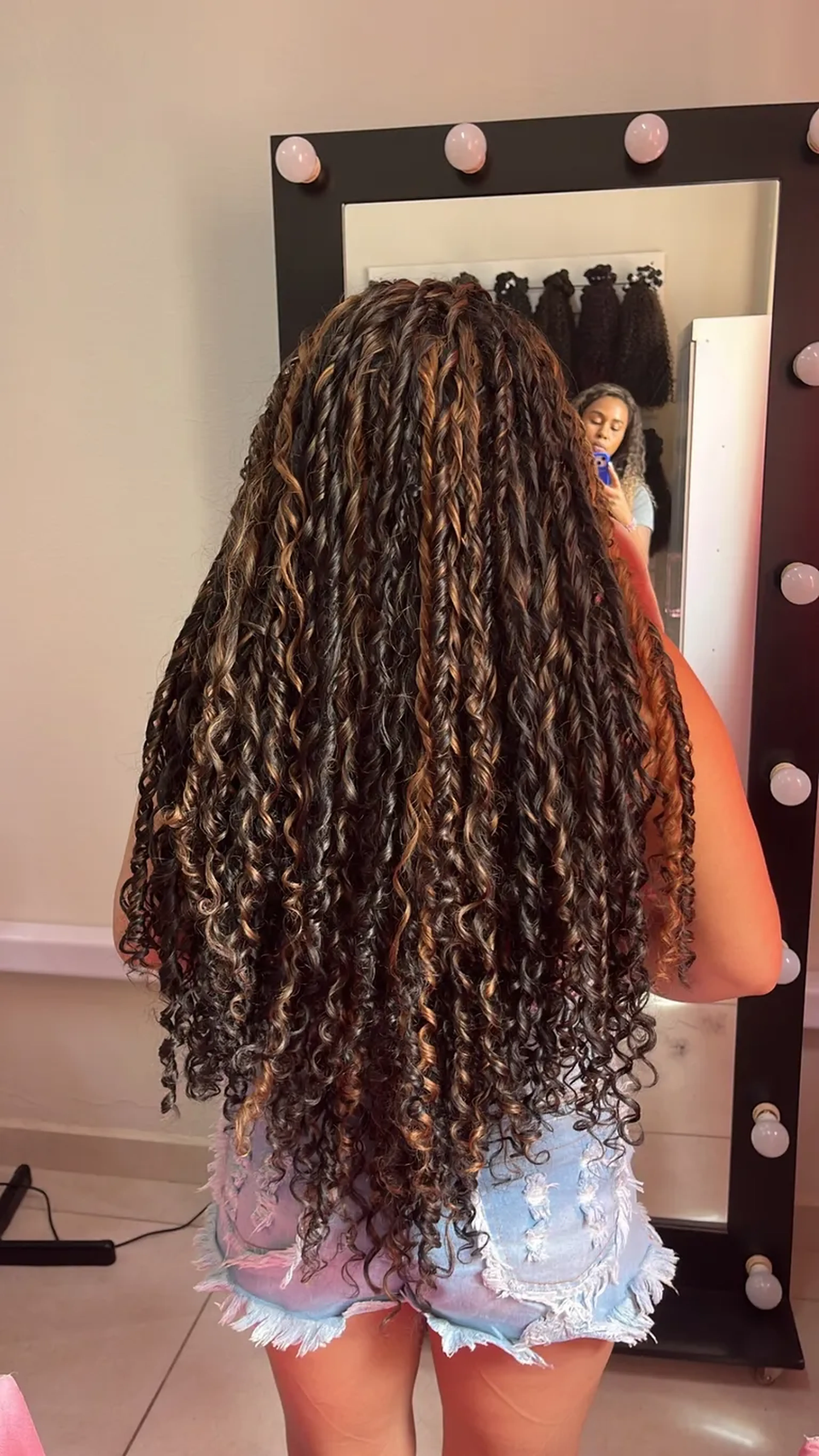 Caipirinha castanho com mechas 80cm - 300gramas fibra humanizada imagem