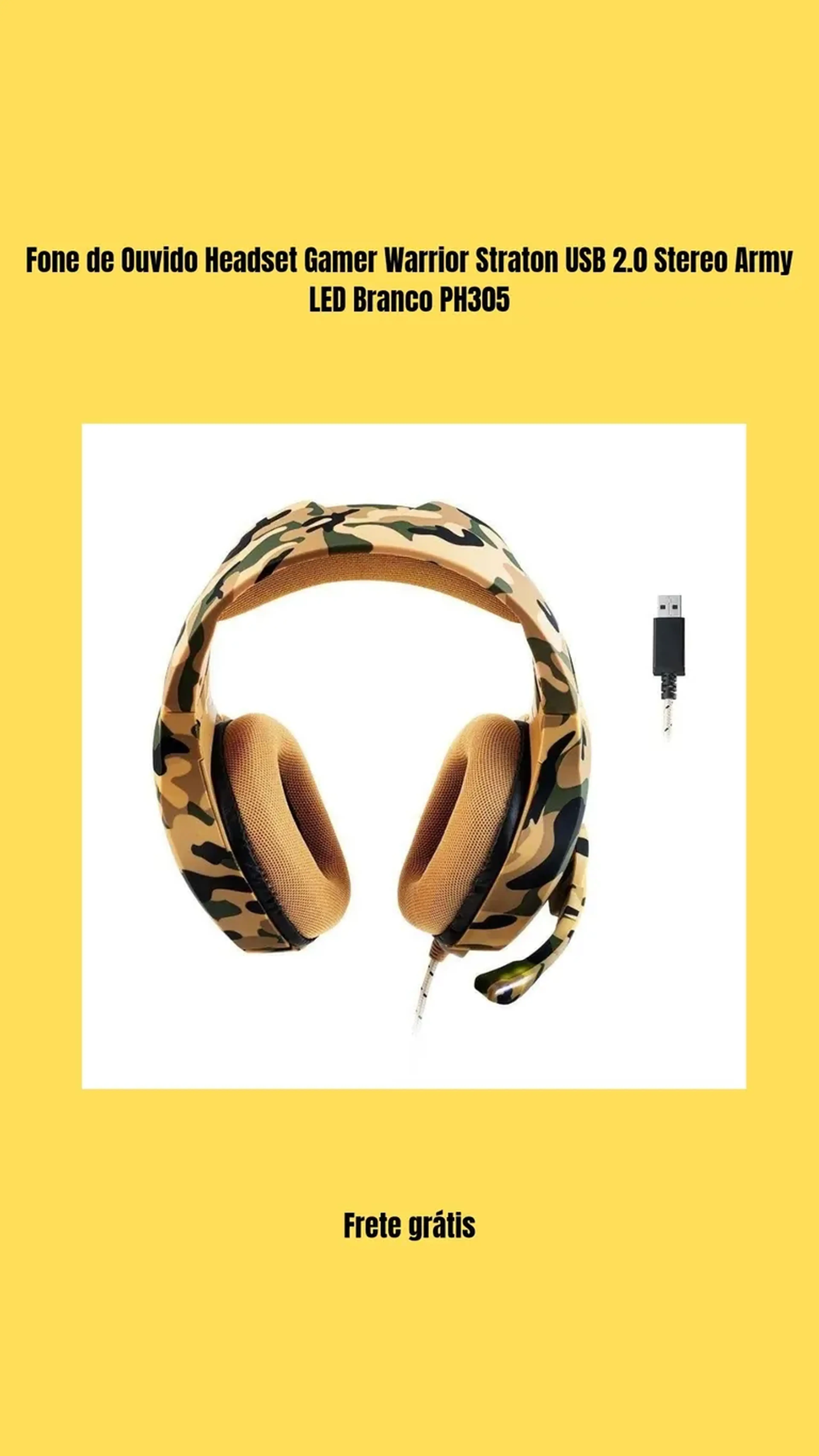 Fone de Ouvido Headset Gamer Warrior Straton USB 2.0 Stereo Army imagem