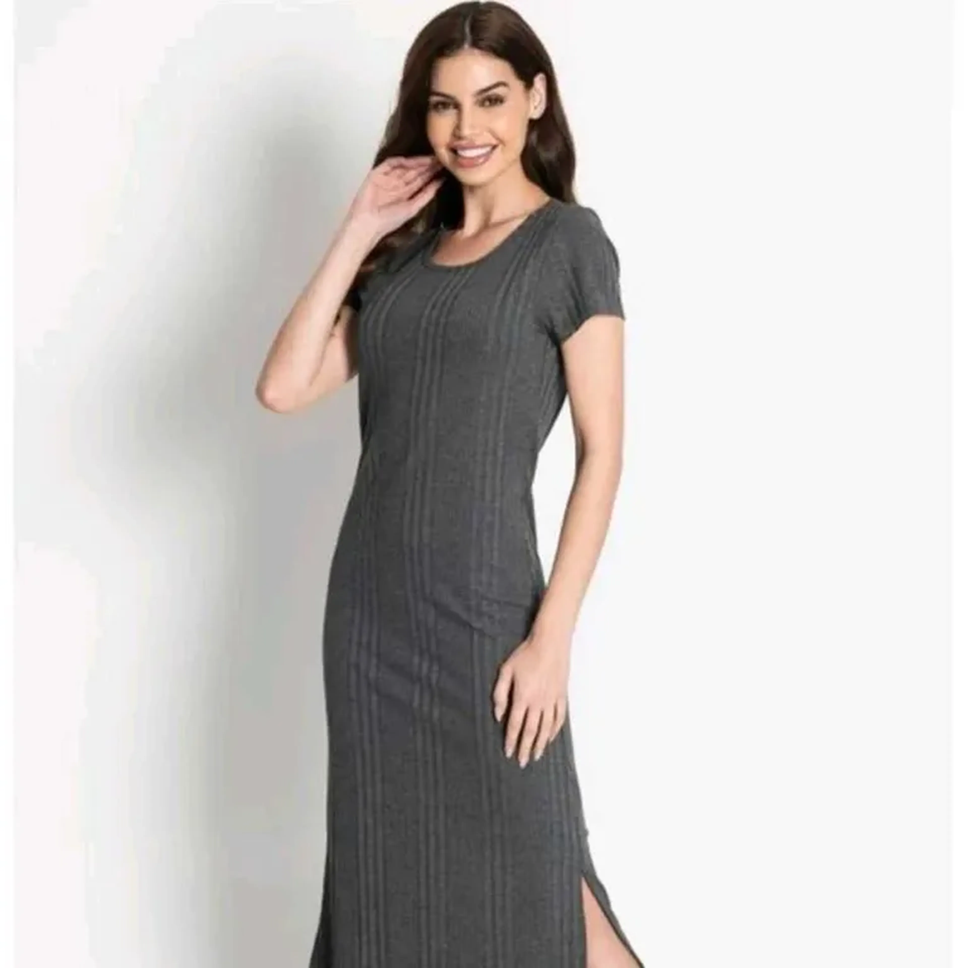 Vestido Viscose Canelado Elastano imagem