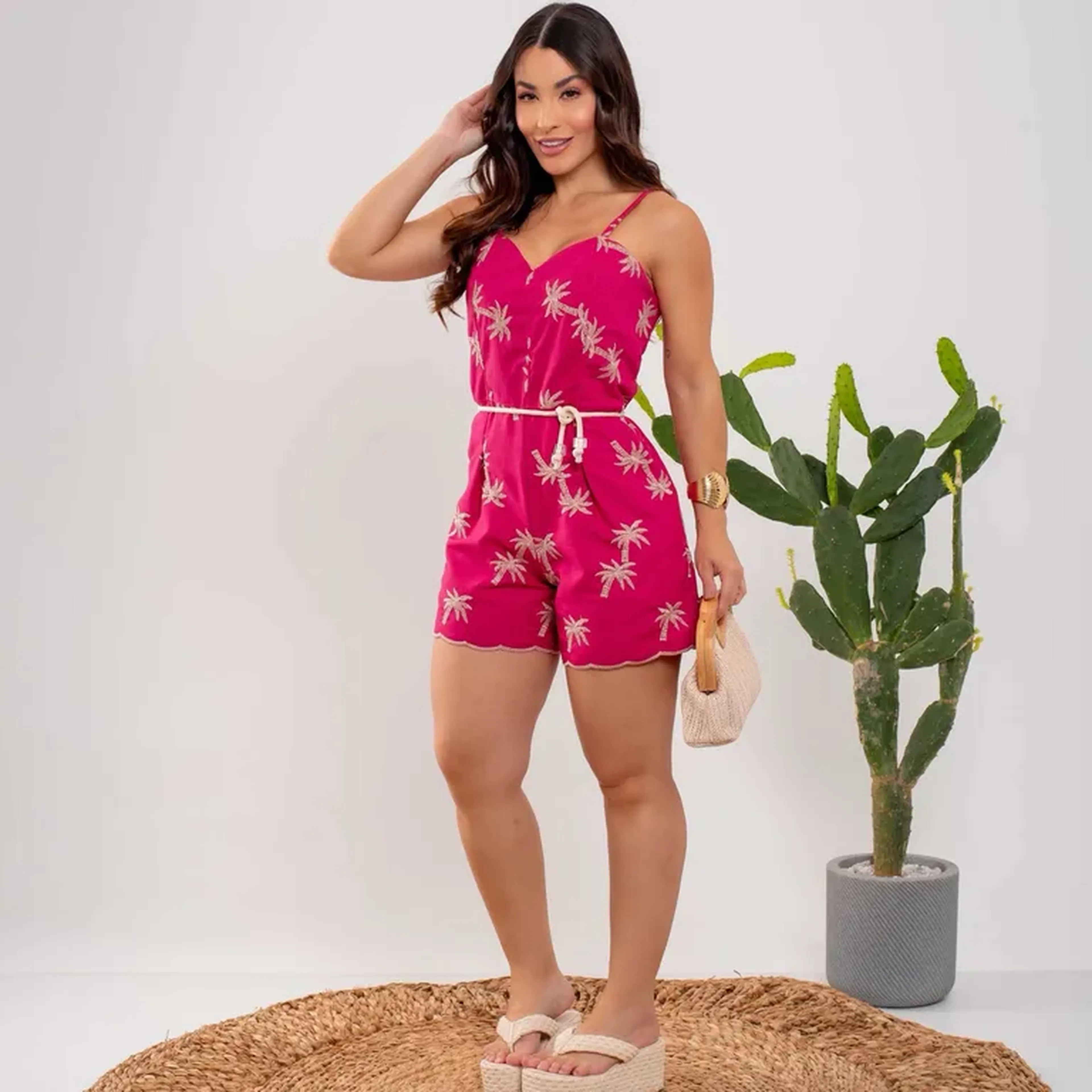 Conjunto no linho rosa imagem