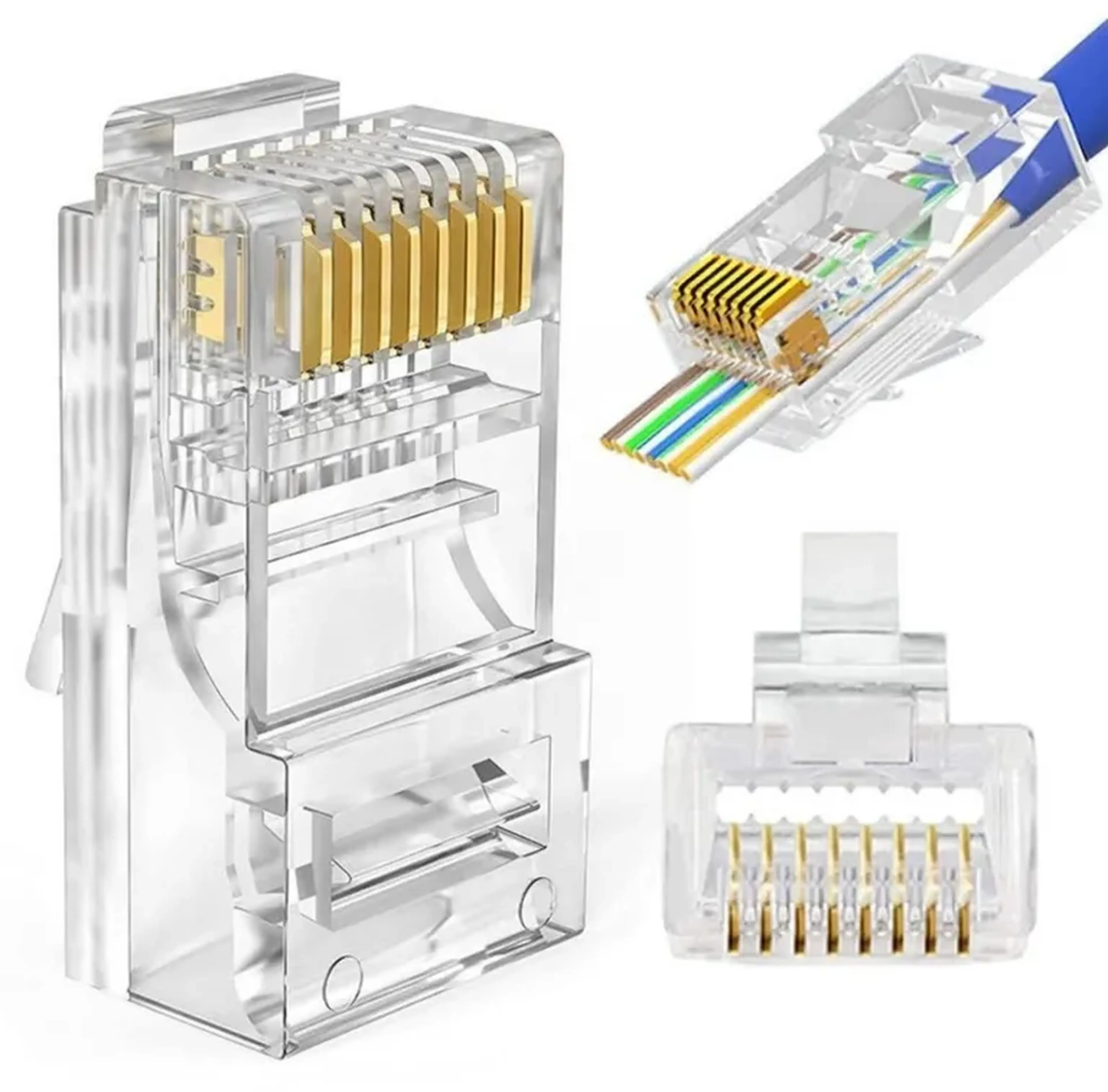 Conector Cabo de Internet RJ45 Vazado Cat5 Cat6 imagem