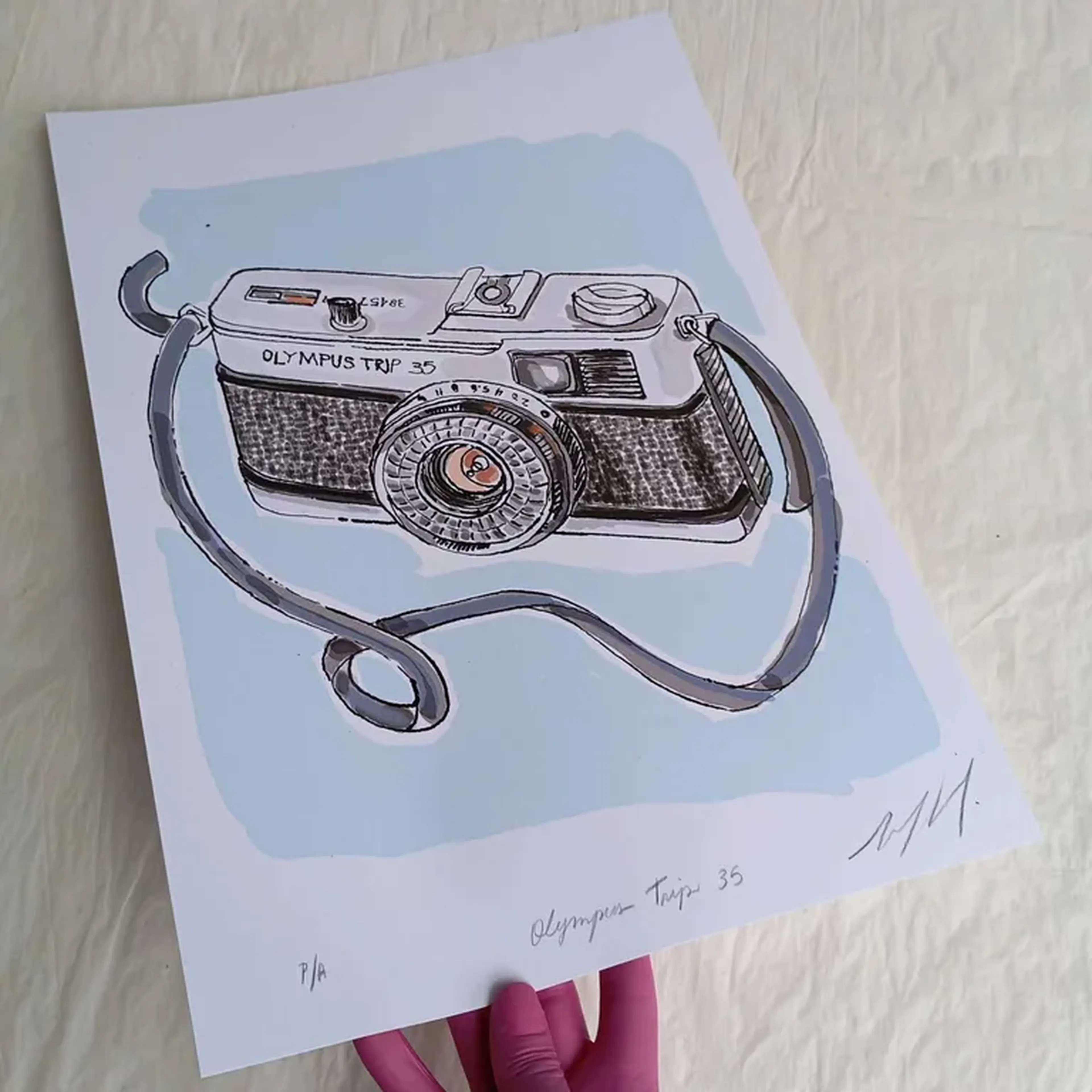 We Love Cameras - Olimpus Trip 35 - 30x42 cm gravura assinada imagem