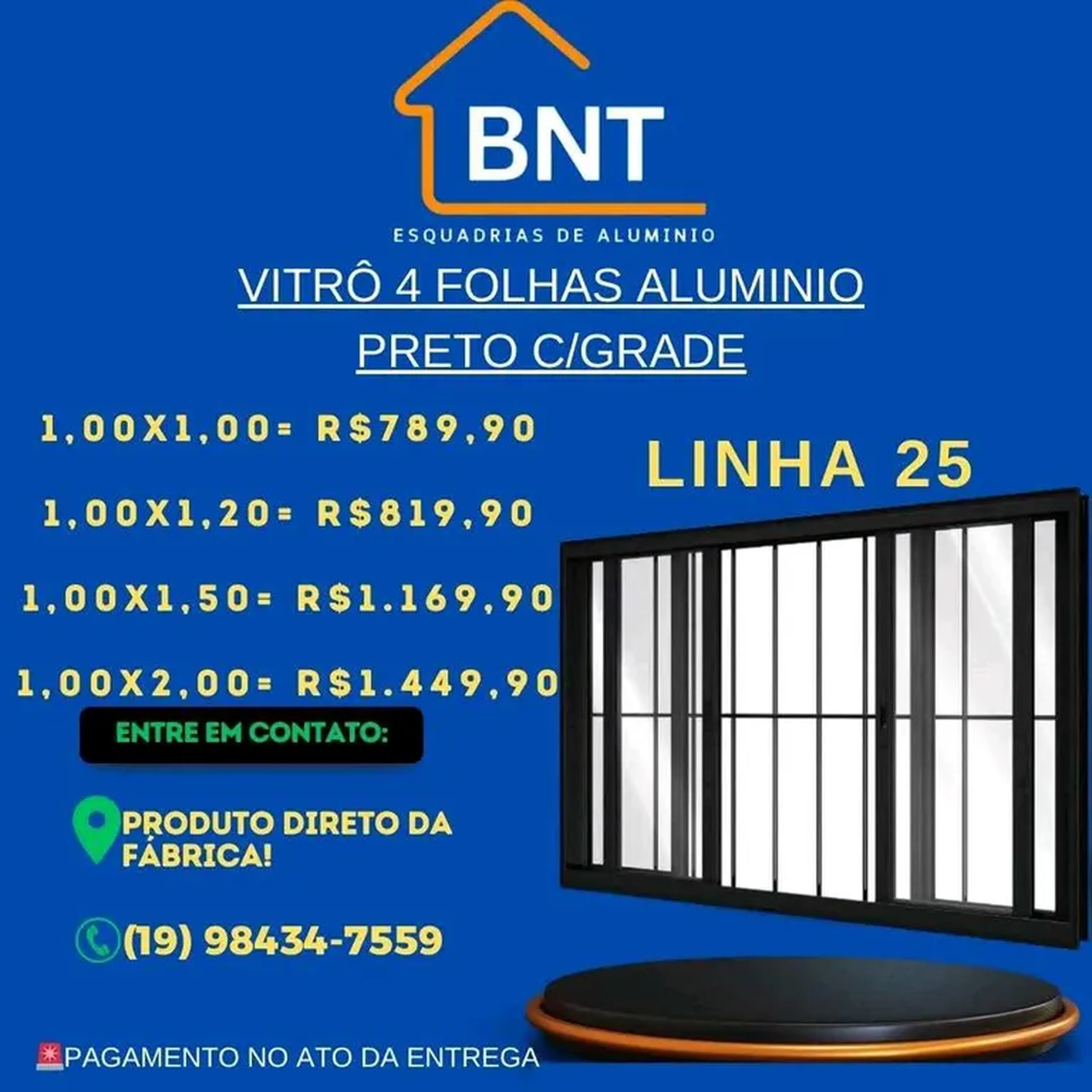 VITRÔ 4 FOLHAS COM GRADE PRETO 1.00X1.00 (LINHA 25 imagem