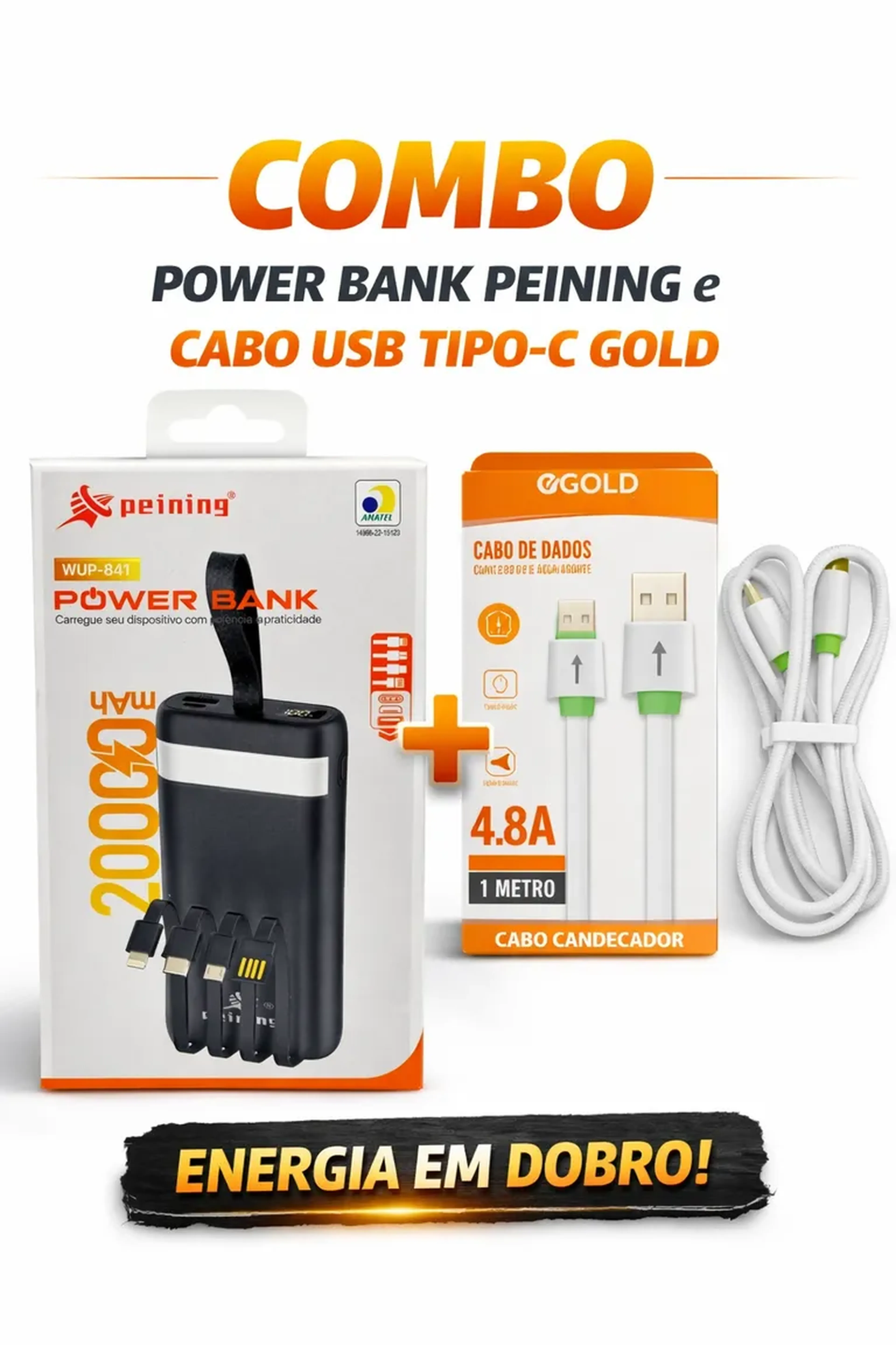 Combo PowerBank + Cabo USB tipo C imagem