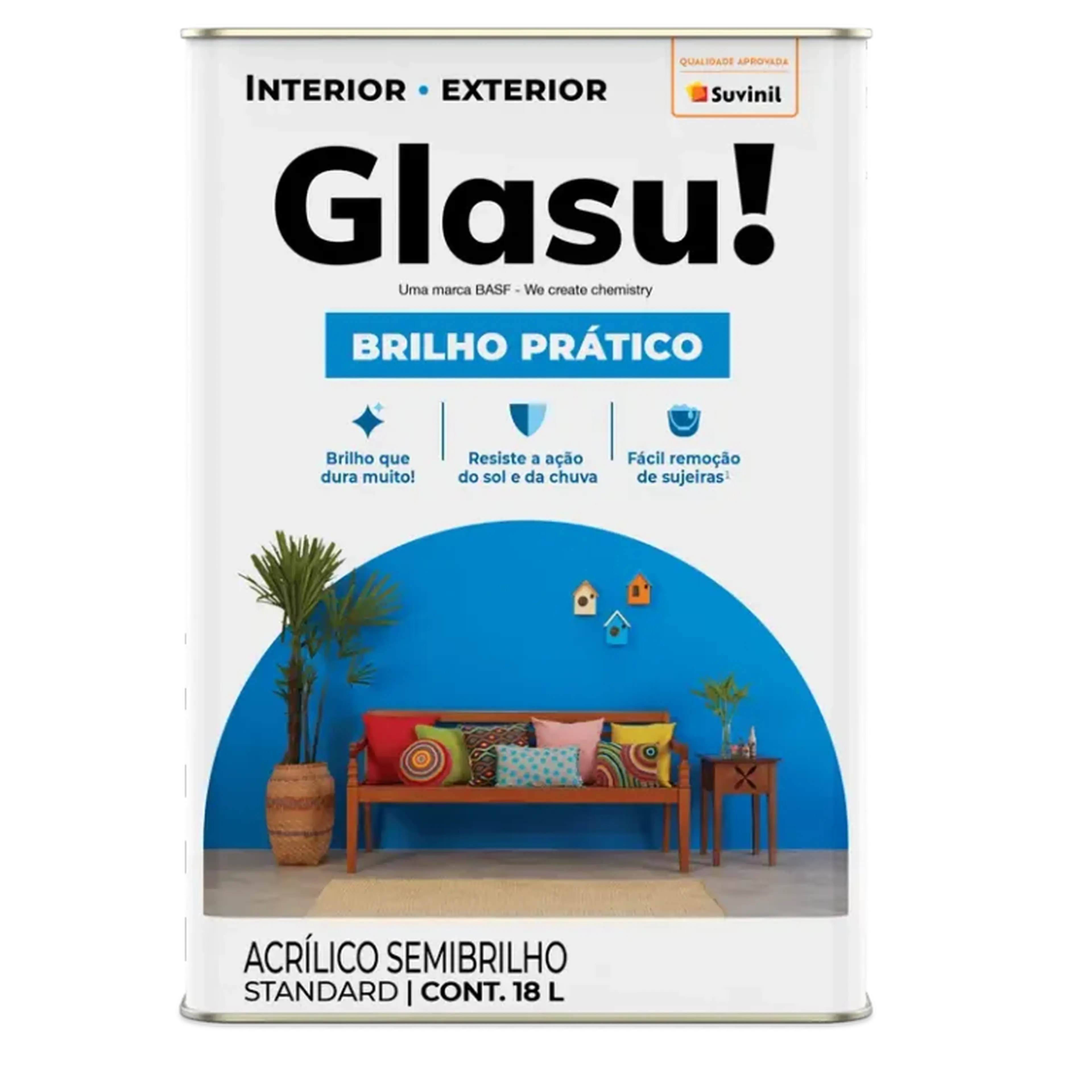 Tinta Acrílica Semibrilho Branco Glasu! Brilho Prático 18L imagem