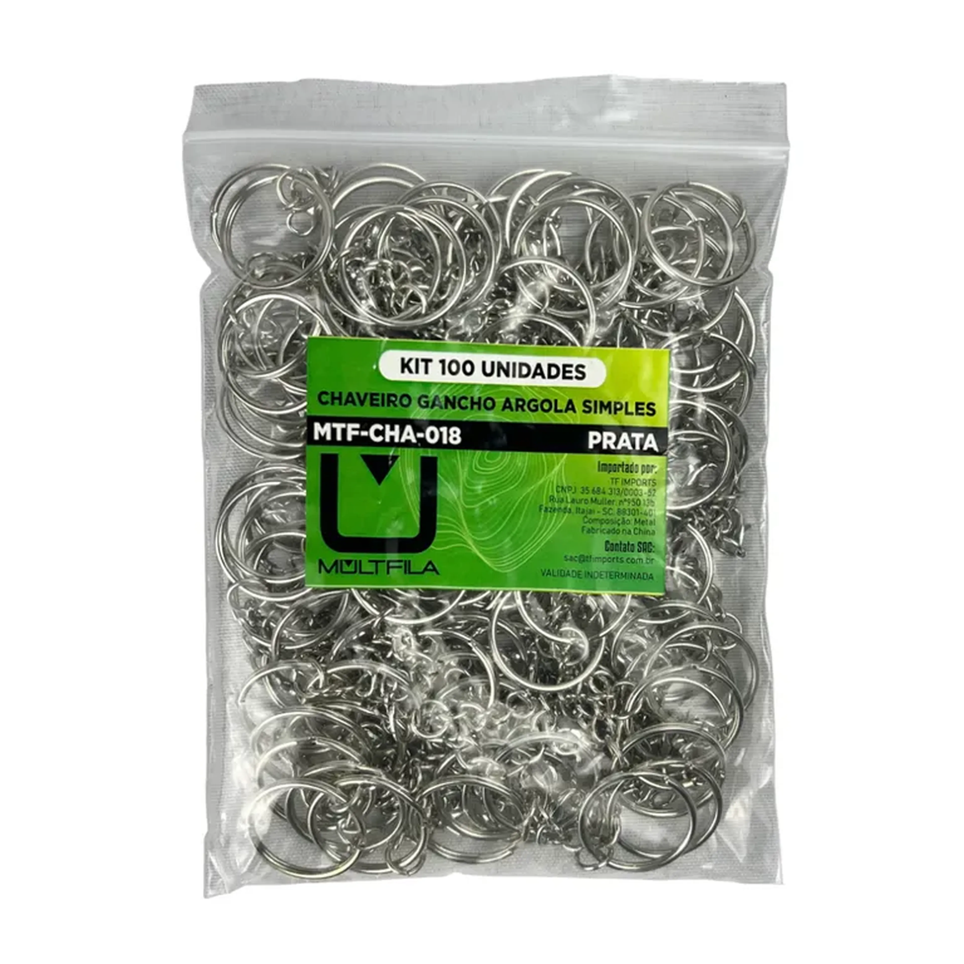 Kit 100 Chaveiros Argola Com Gancho Prata imagem