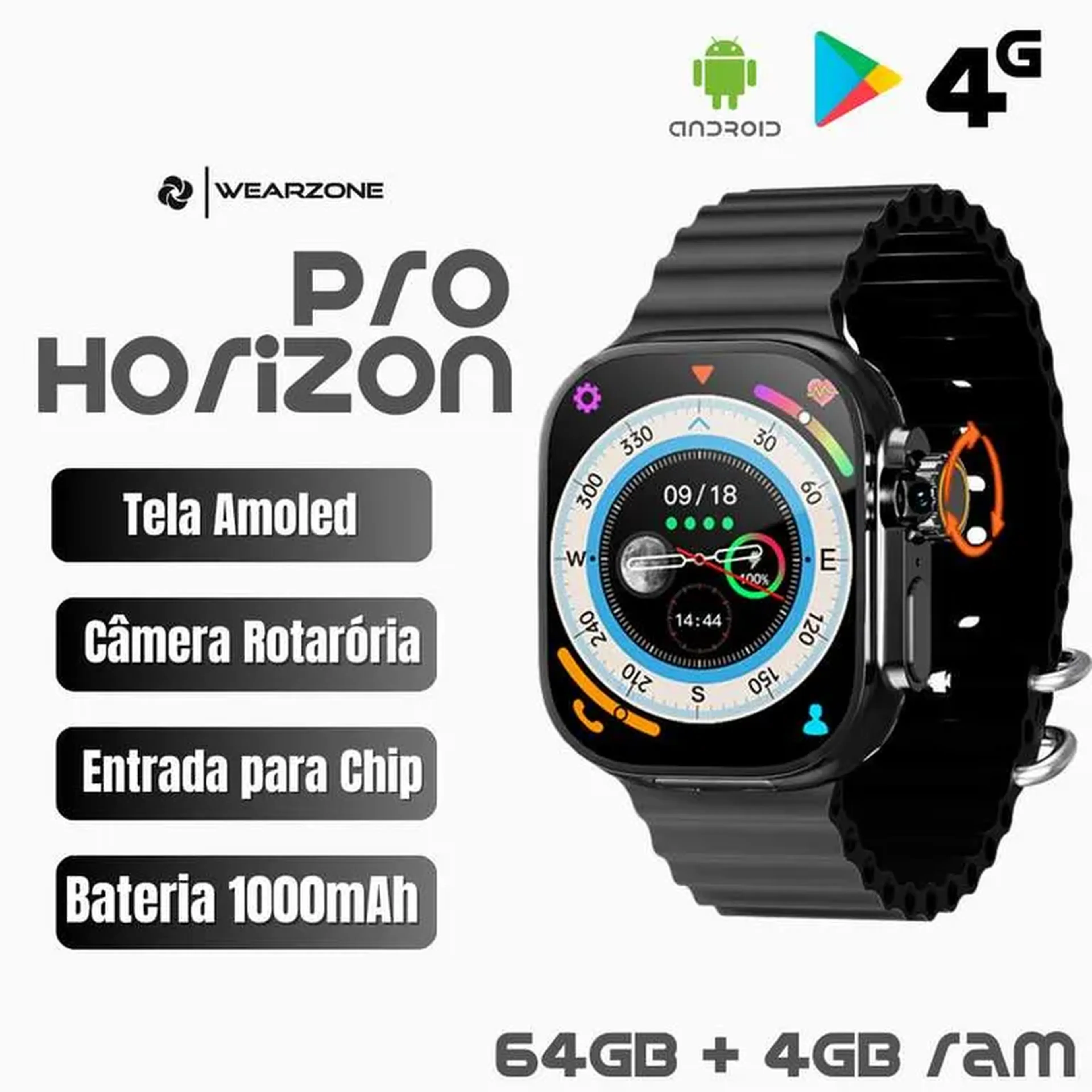 Smartwatch Horizon Pro 4G 5G + NFC - 64GB ROM + 4GB RAM 49mm imagem