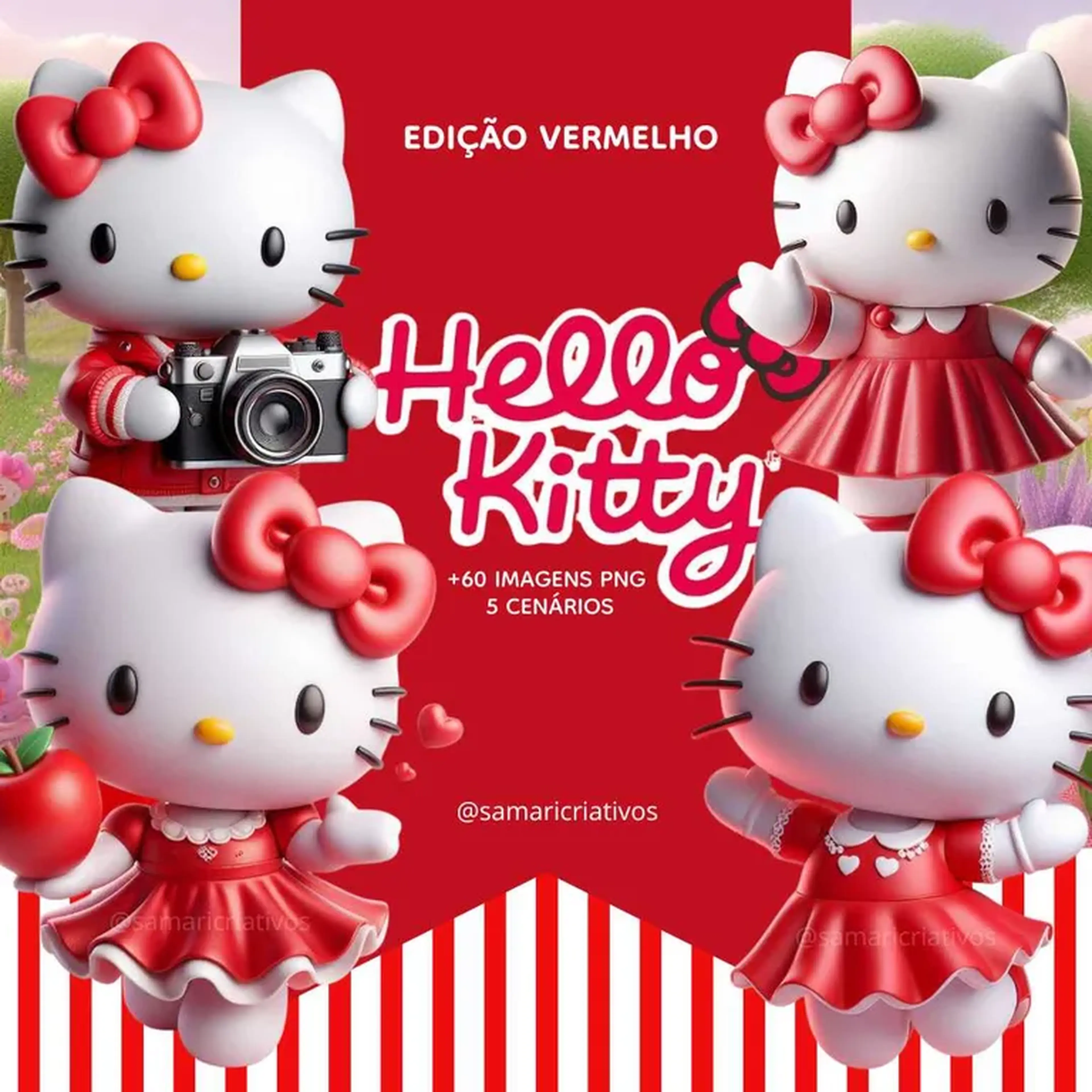 Kit Digital Hello Kitty 3D Versão vermelho ❤️ imagem
