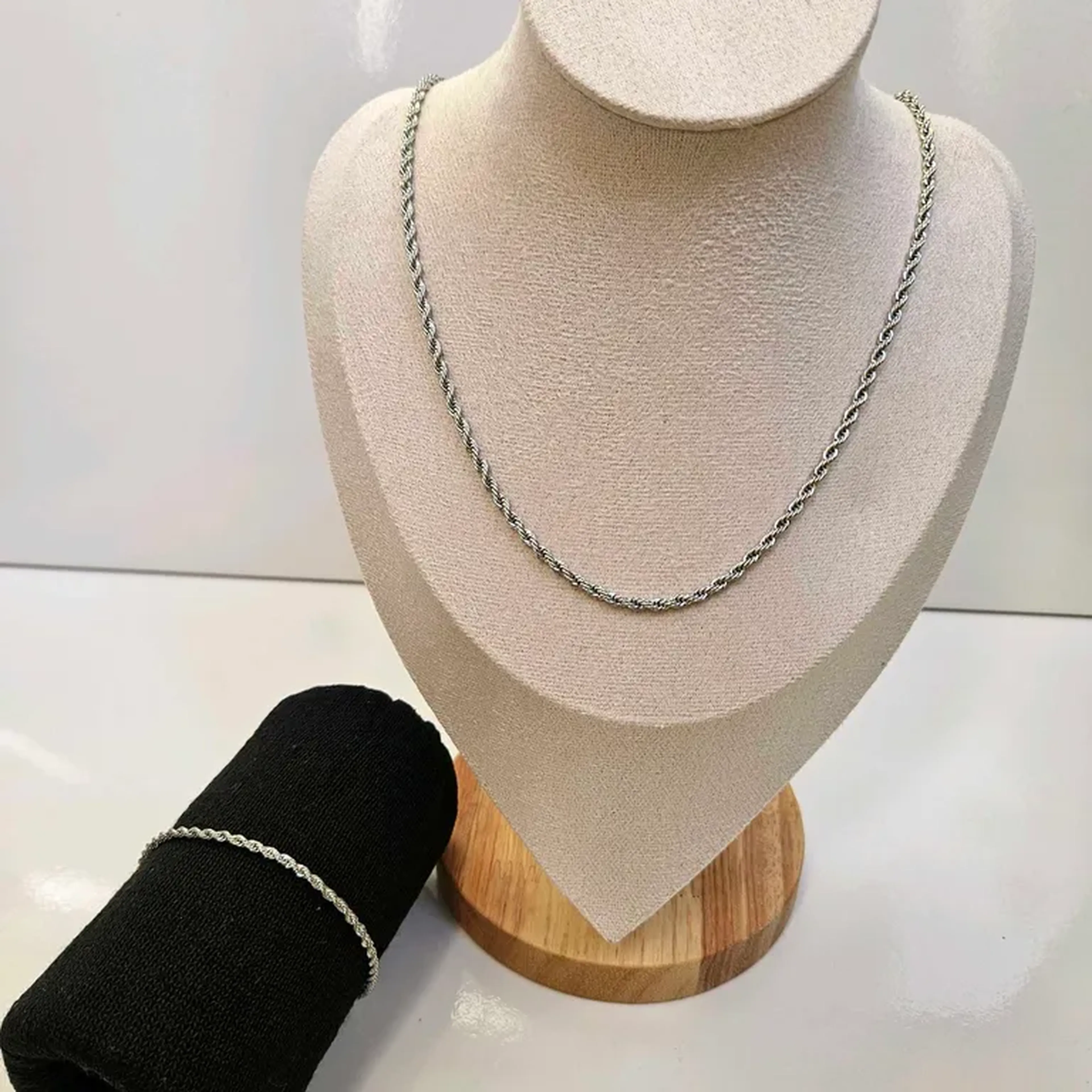 Conjunto Corrente Aço Inoxidável Hipoalergênico Trançado imagem
