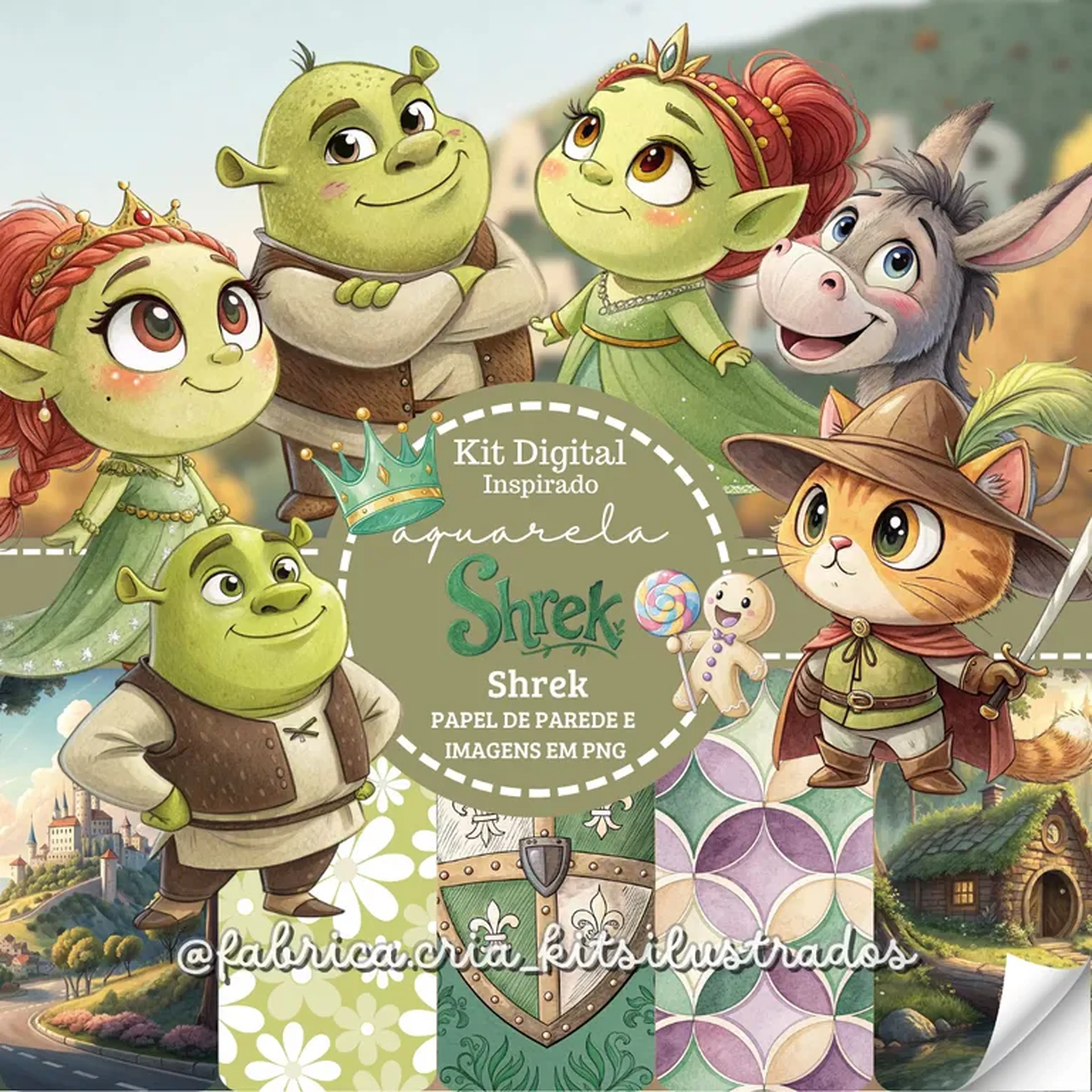 Kit Digital Aquarela Inspirado Shrek imagem