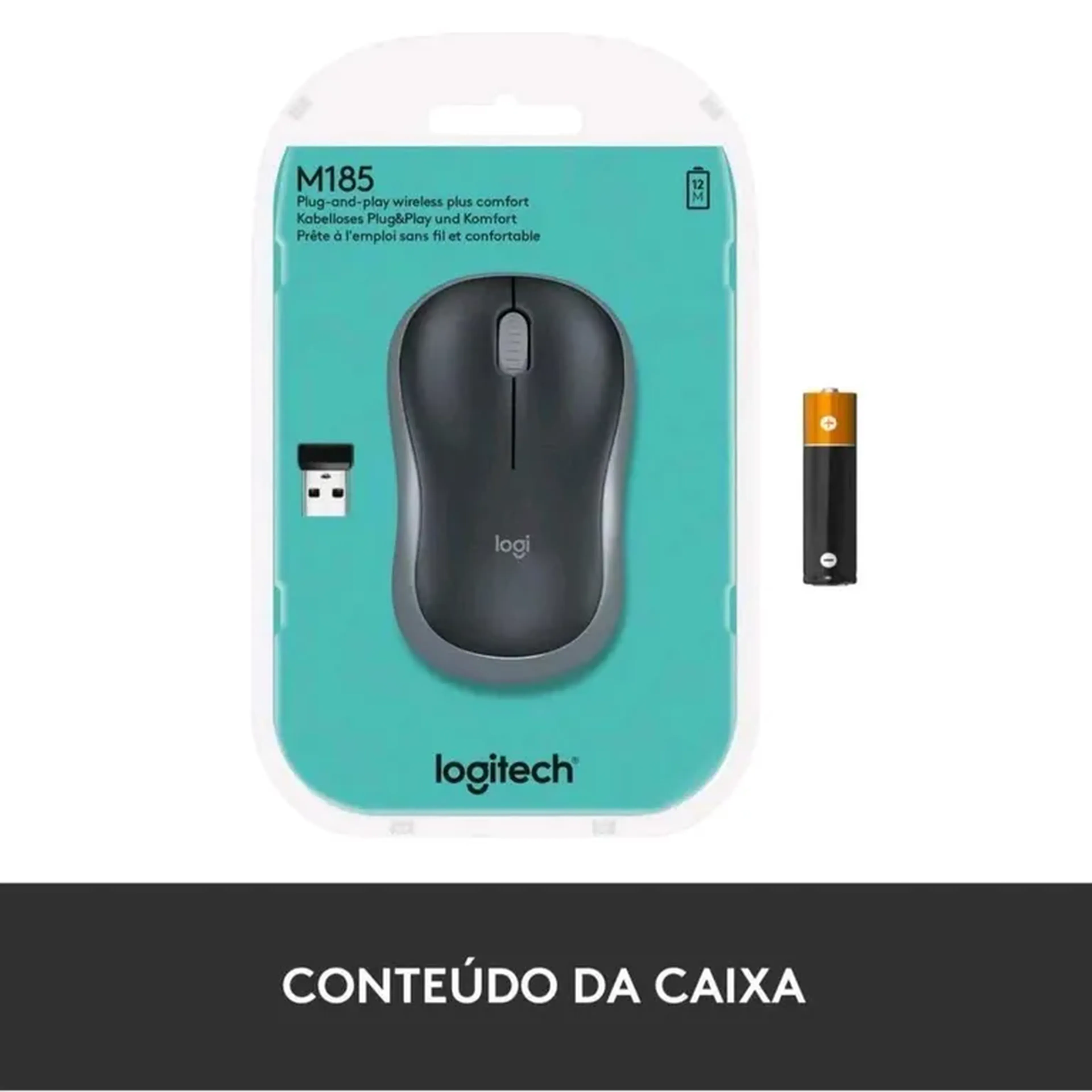 Mouse Sem Fio M185 Logitech 2.4GHz, Receptor USB, Pilha Inclusa imagem