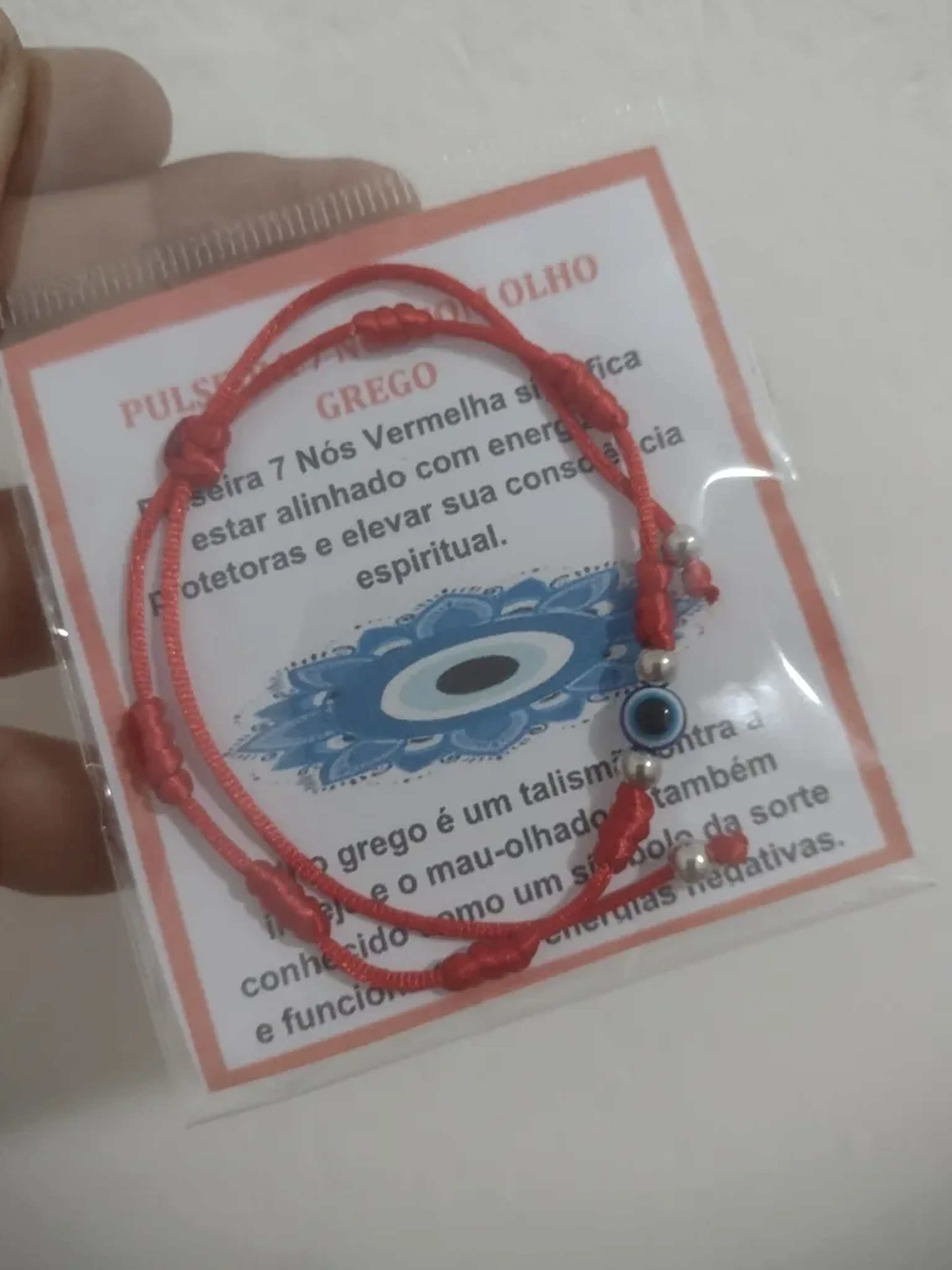Pulseira Vermelho 7 Nós Kabalah Olho Grego Proteção imagem