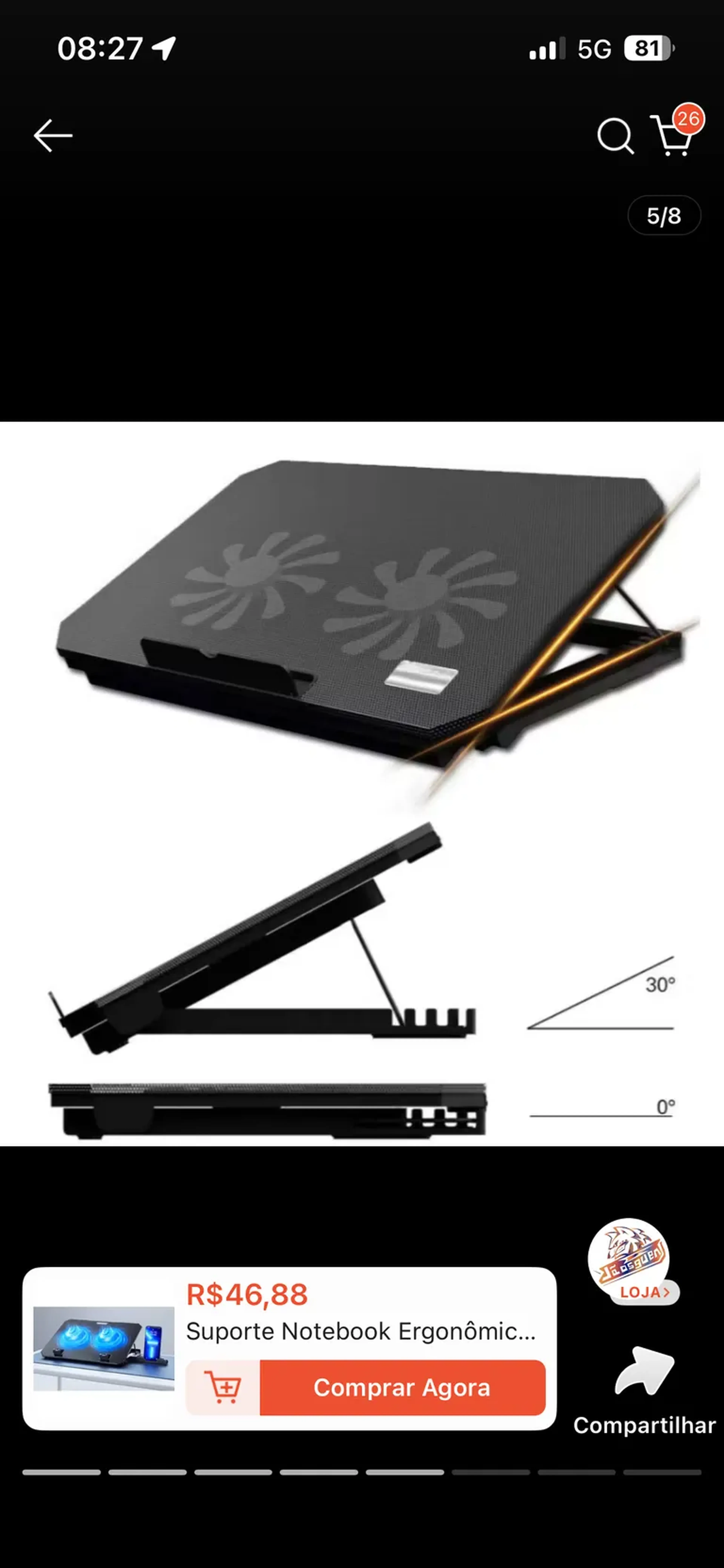 Base Para Notebook Com Cooler imagem
