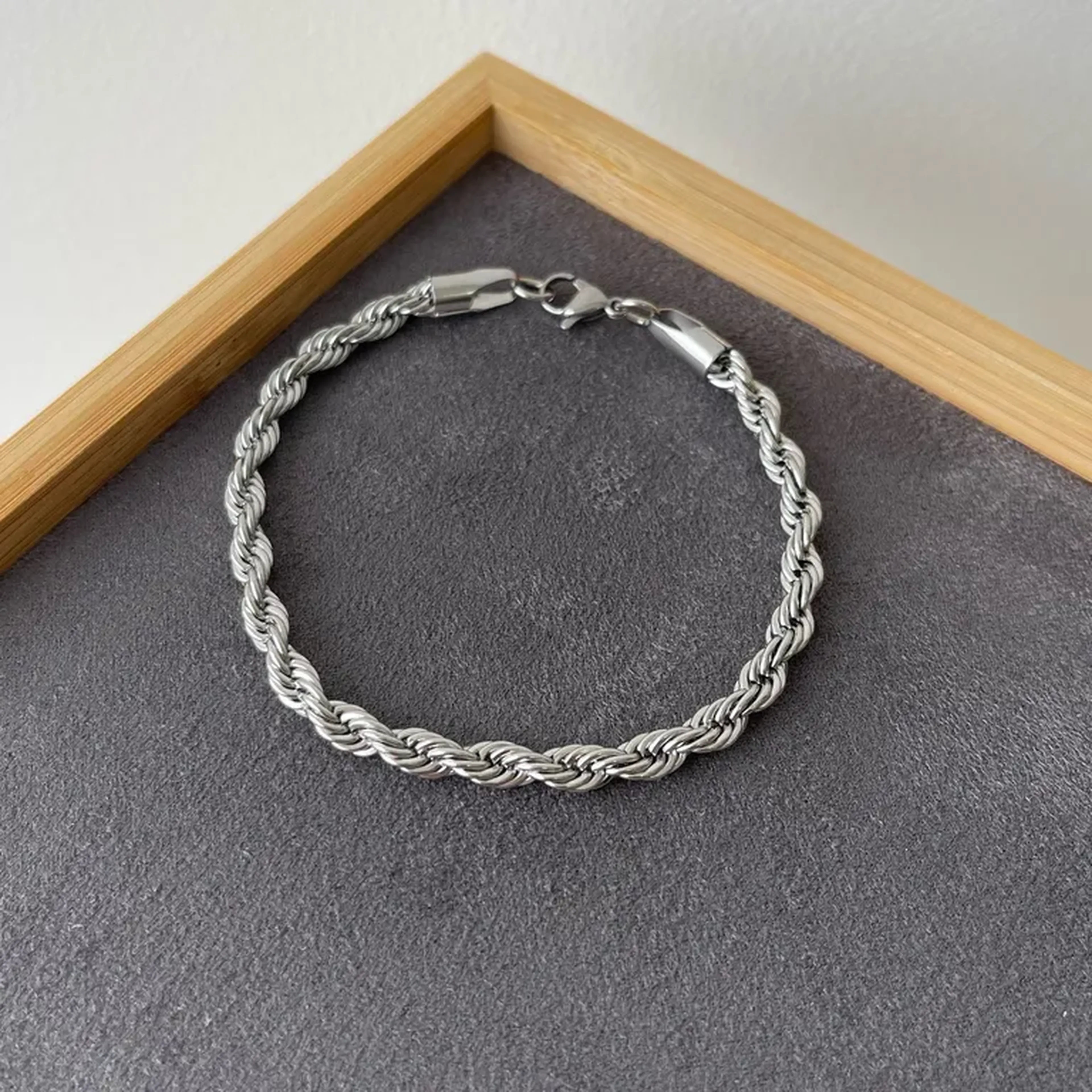 PULSEIRA MASCULINA CORDÃO BAIANO 4MM - 21CM (AÇO INOX) imagem