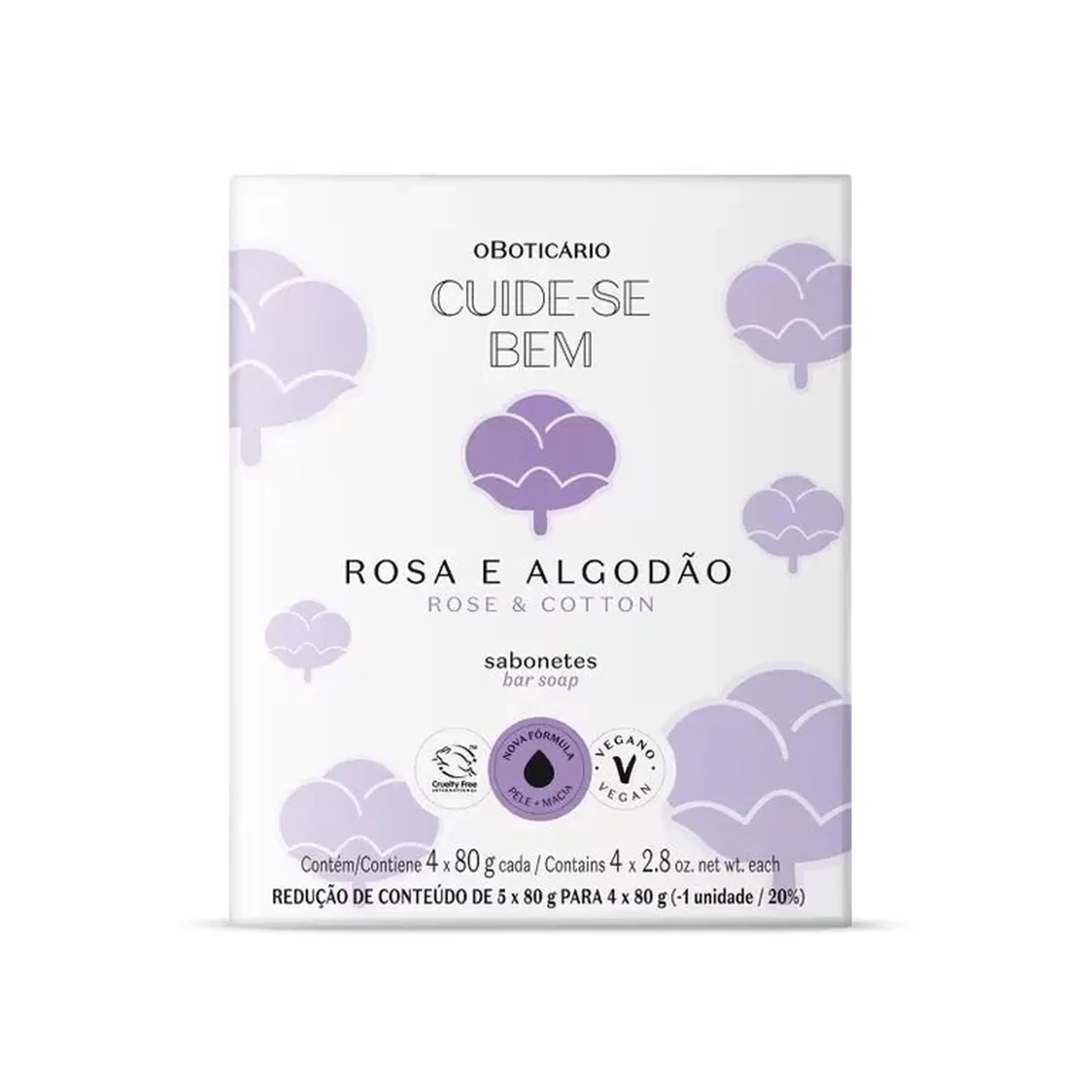 Sabonetes Cuide-se Bem Rosa e Algodão 4x80g Cada imagem