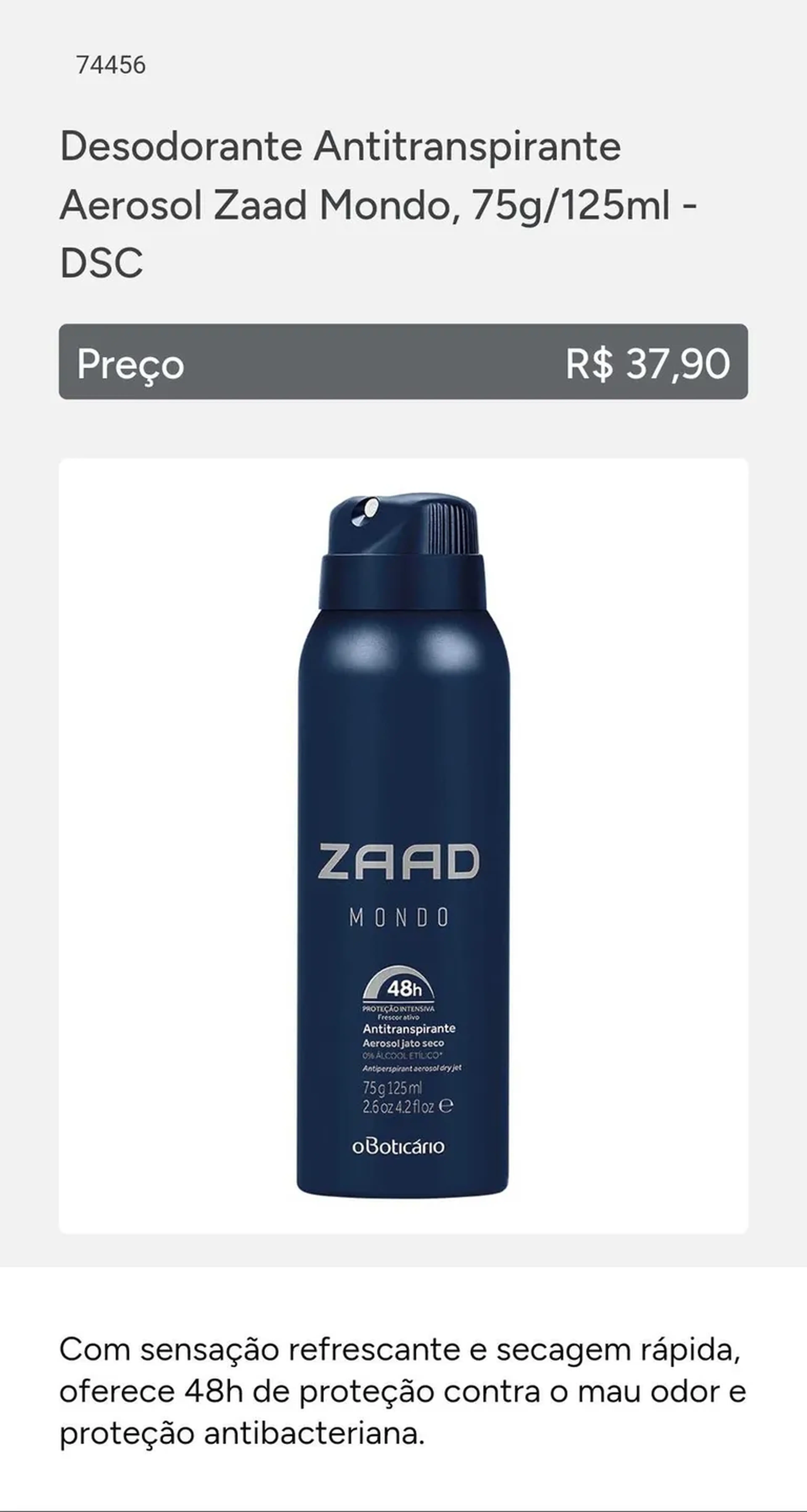 Desodorante Antitranspirante Aerosol Zaad Mondo imagem