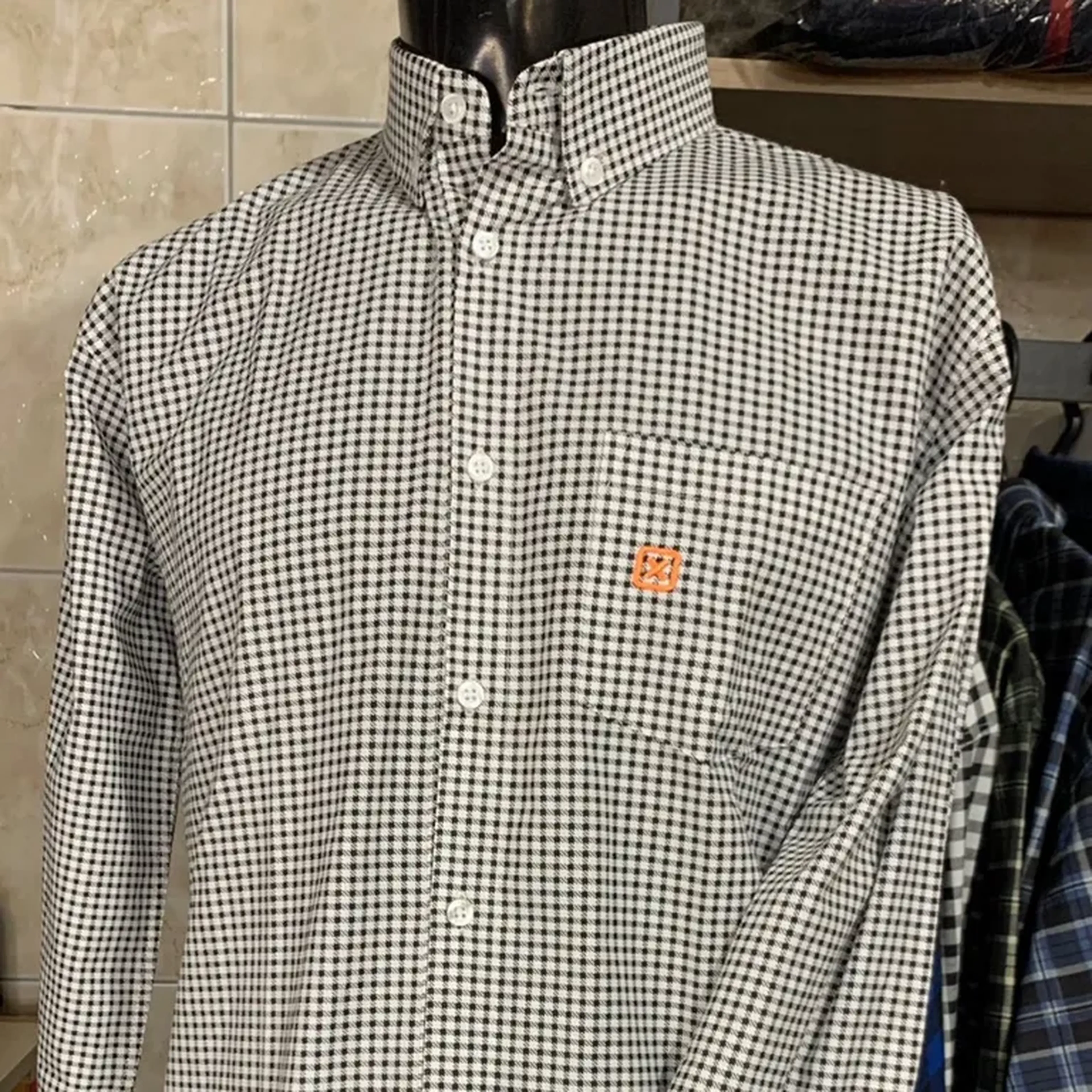 Camisa xadrez manga longa preta e branca txc imagem