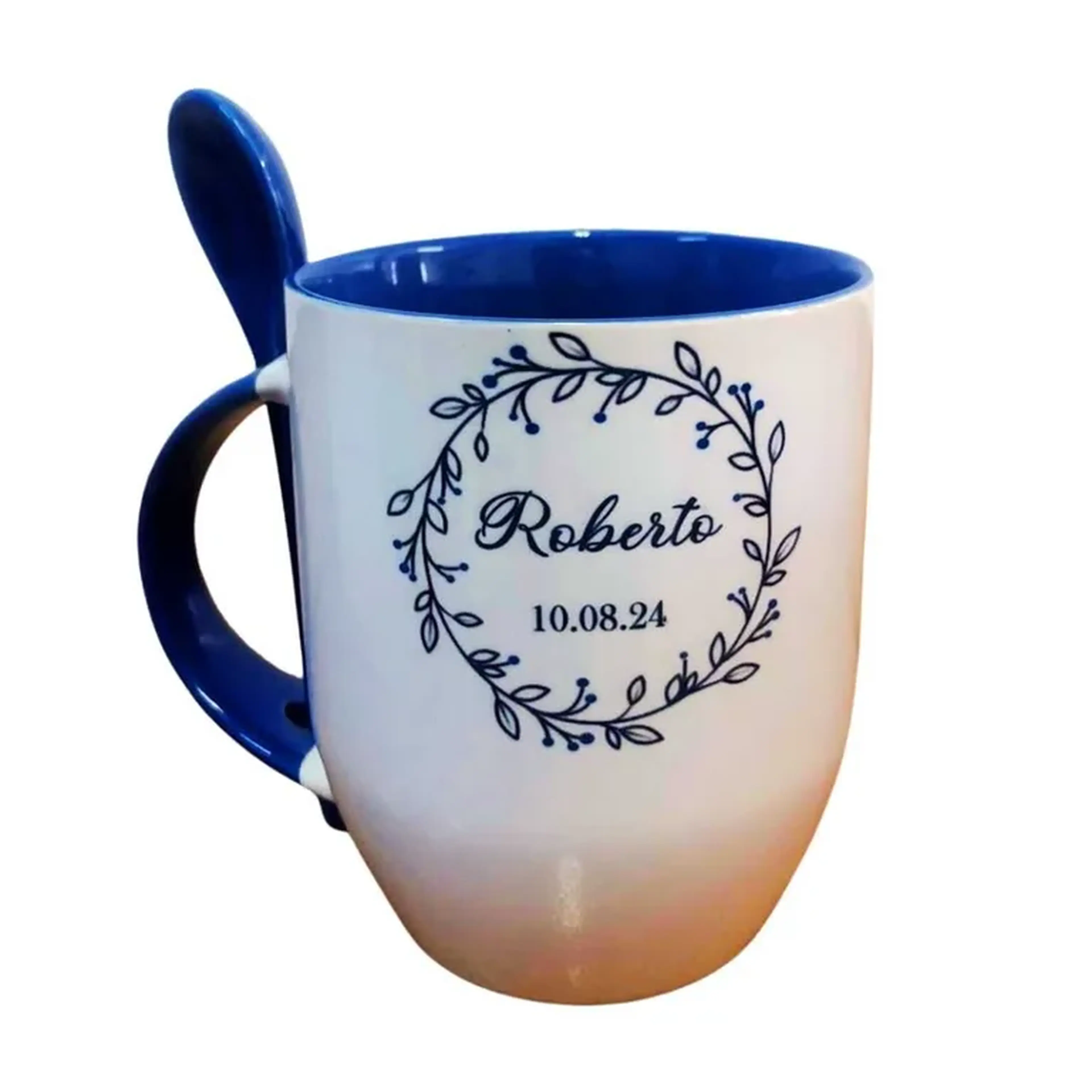 Caneca Personalizada com Colher Azul Escuro imagem