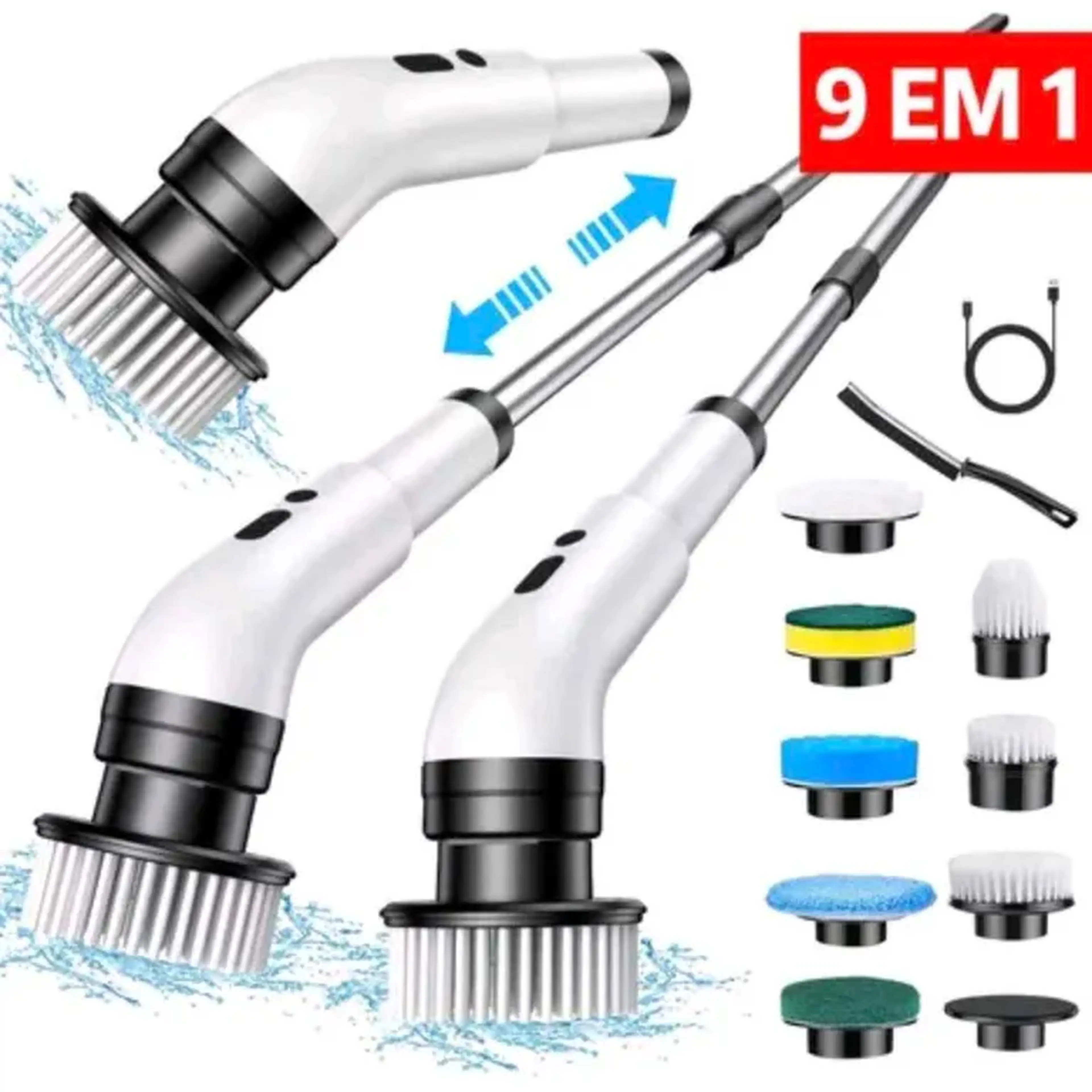Escova de Limpeza Elétrica 9 em 1 Multifuncional Giratória imagem