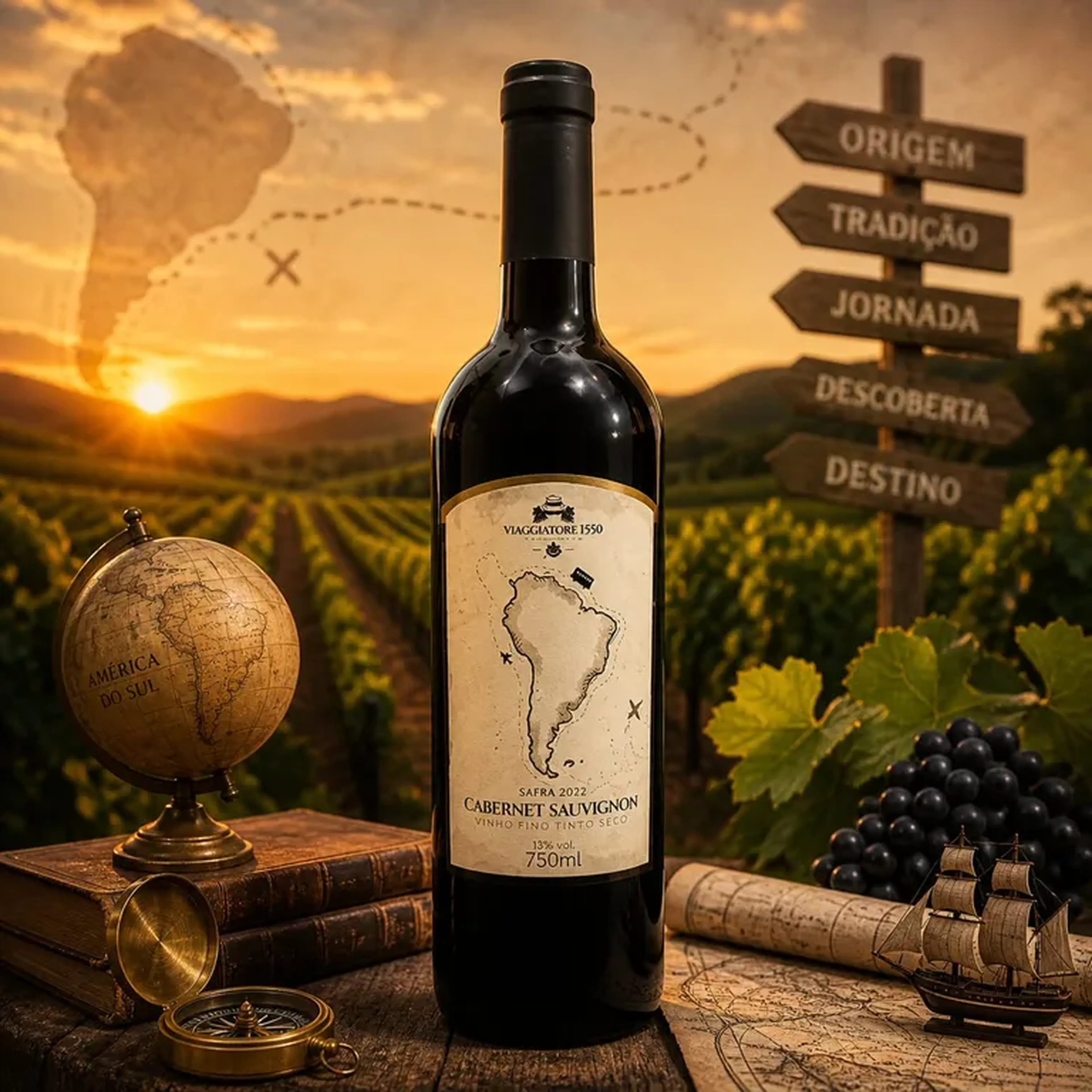 Vinho Fino Tinto Seco Cabernet Sauvignon Viaggiatore 1550 750ml imagem