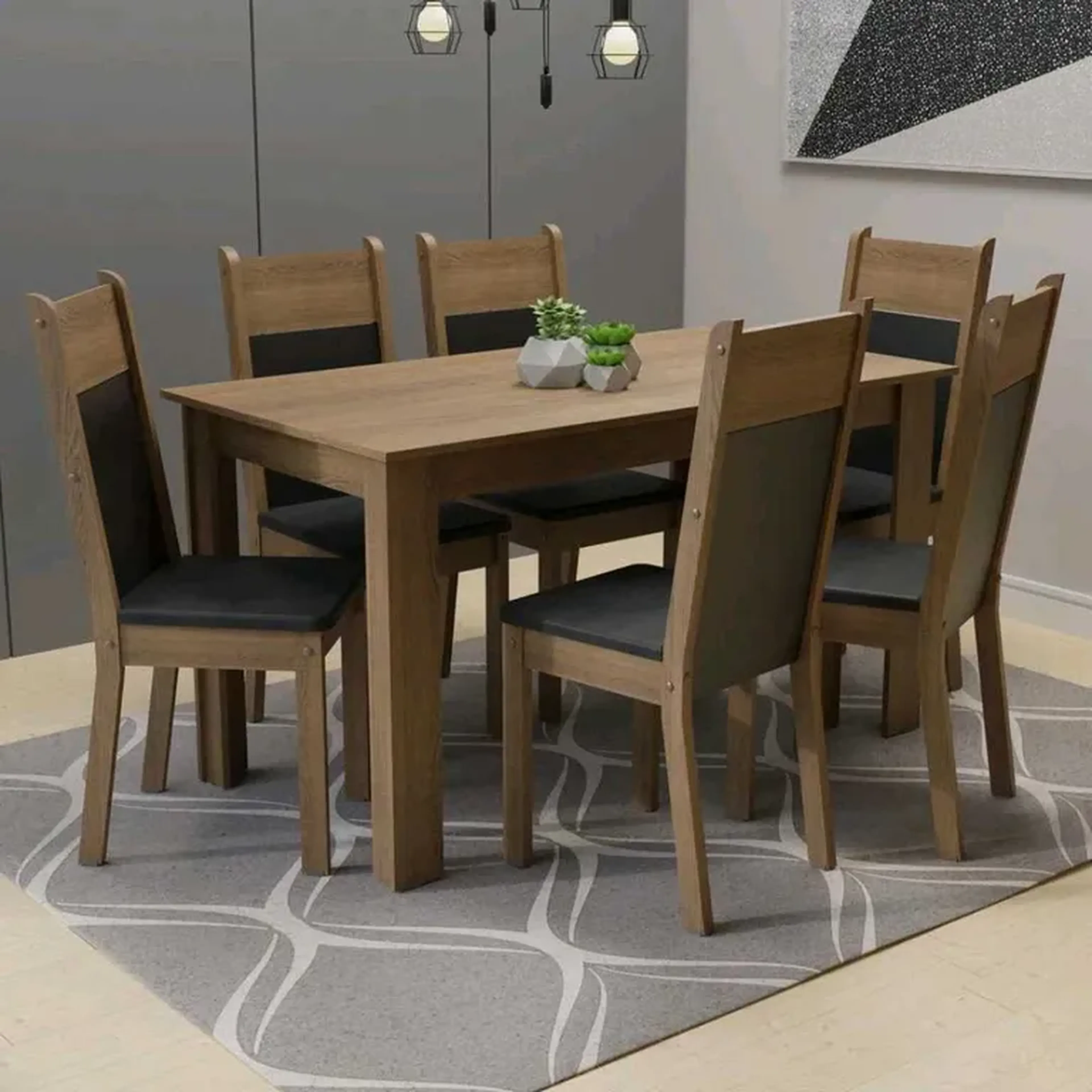 Mesa de Sala Tampo de Madeira com 6 Cadeiras Medelim imagem