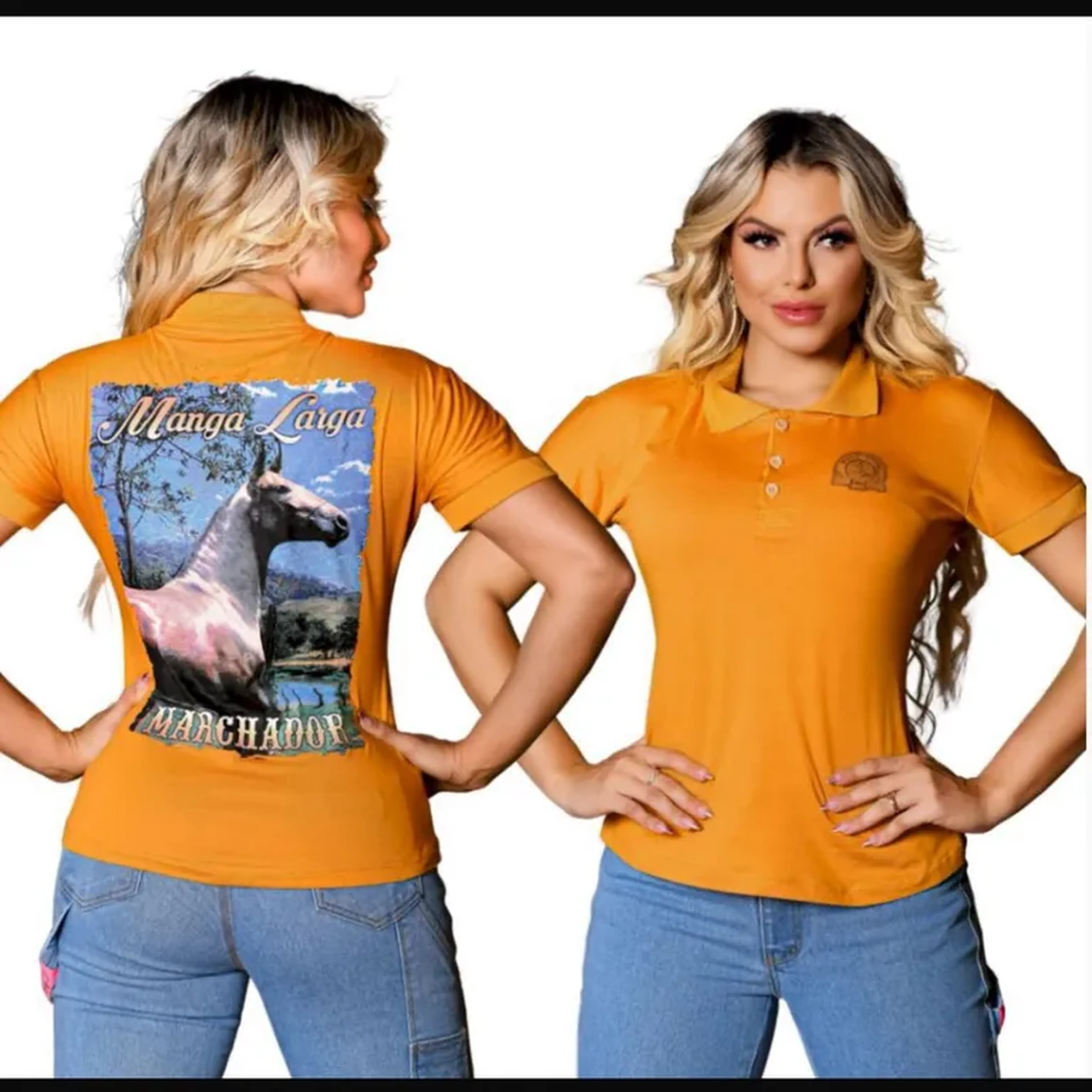 Camisa polo feminina mula rosa caramelo imagem