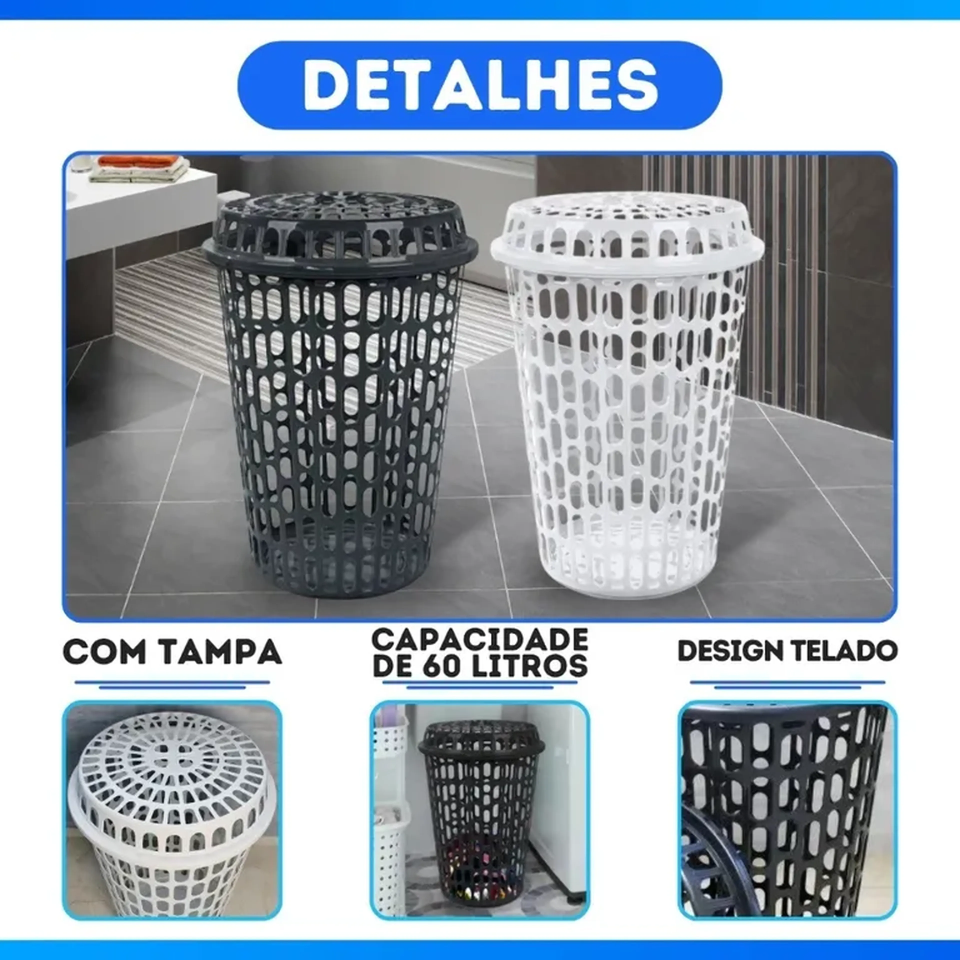 Cesto Telado 60Lts Com Tampa imagem
