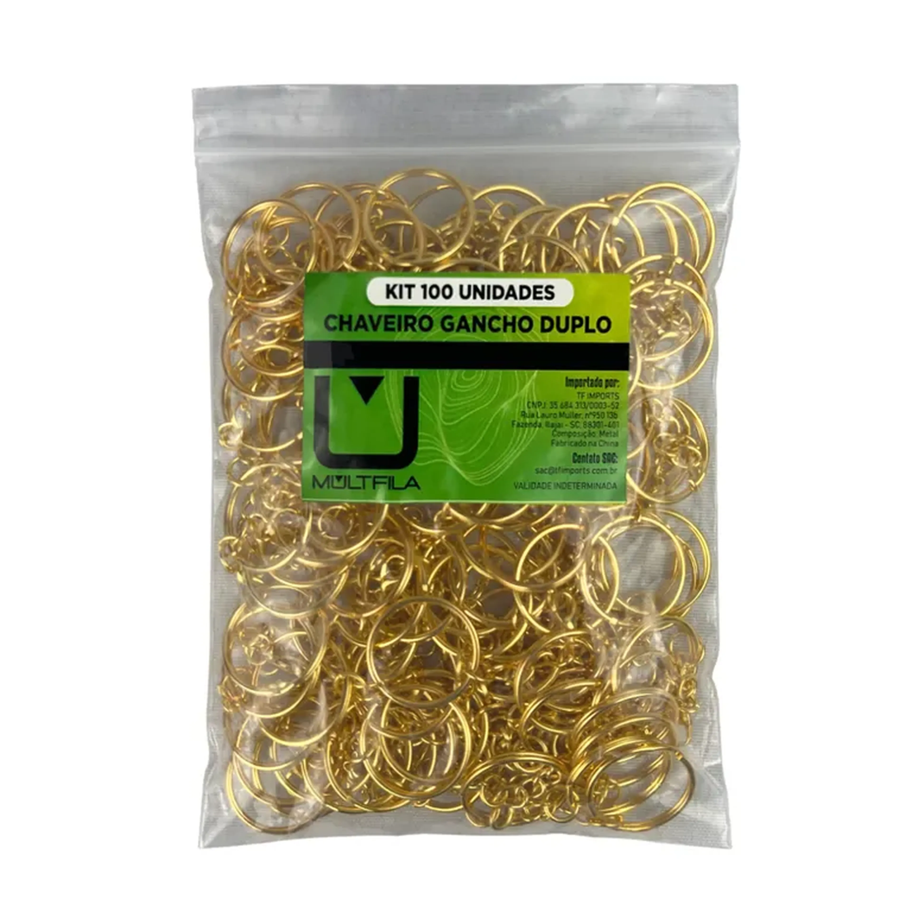 Kit 100 Chaveiros Argola Com Gancho Dourado imagem