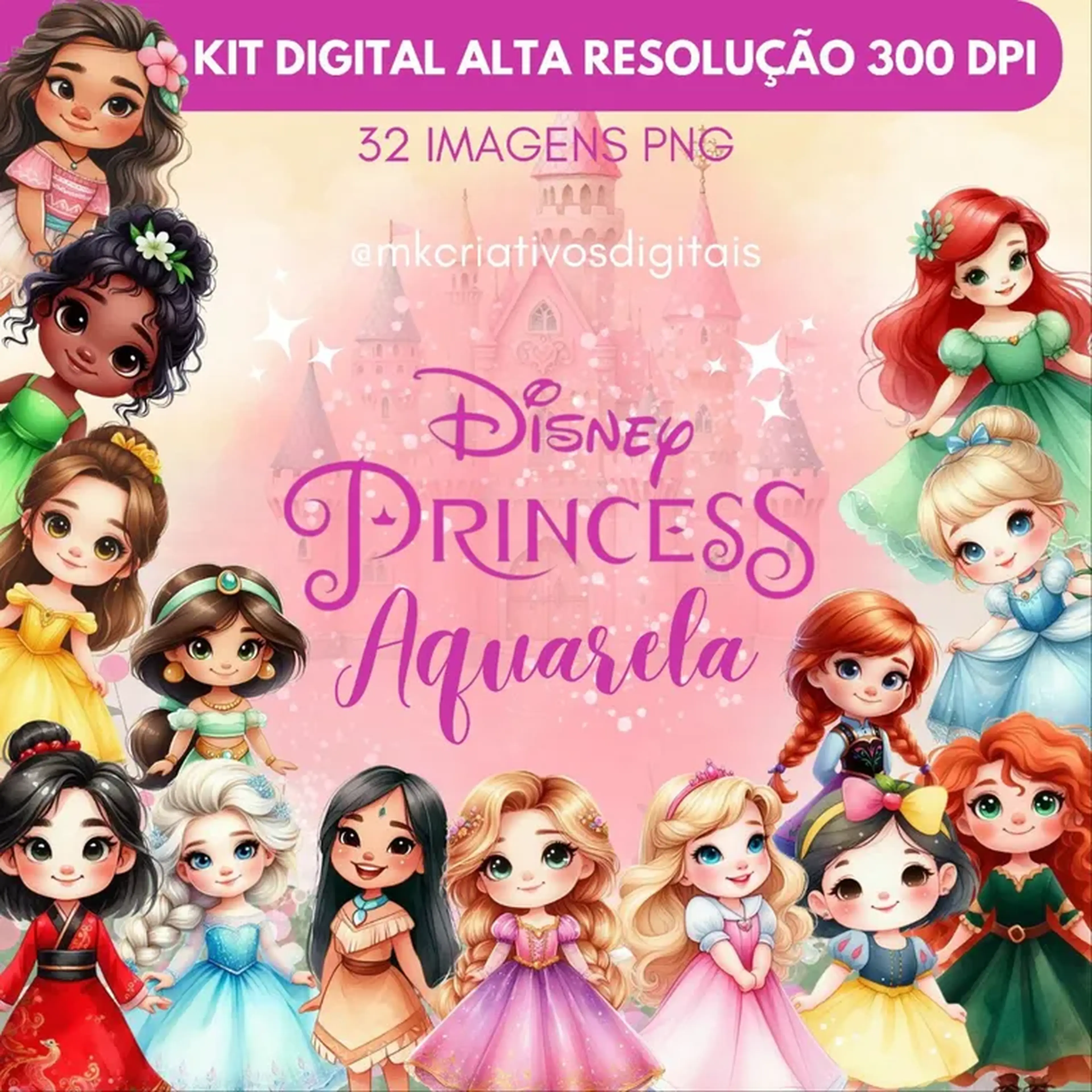 Kit Digital Princesas Aquarela - PNG IA imagem
