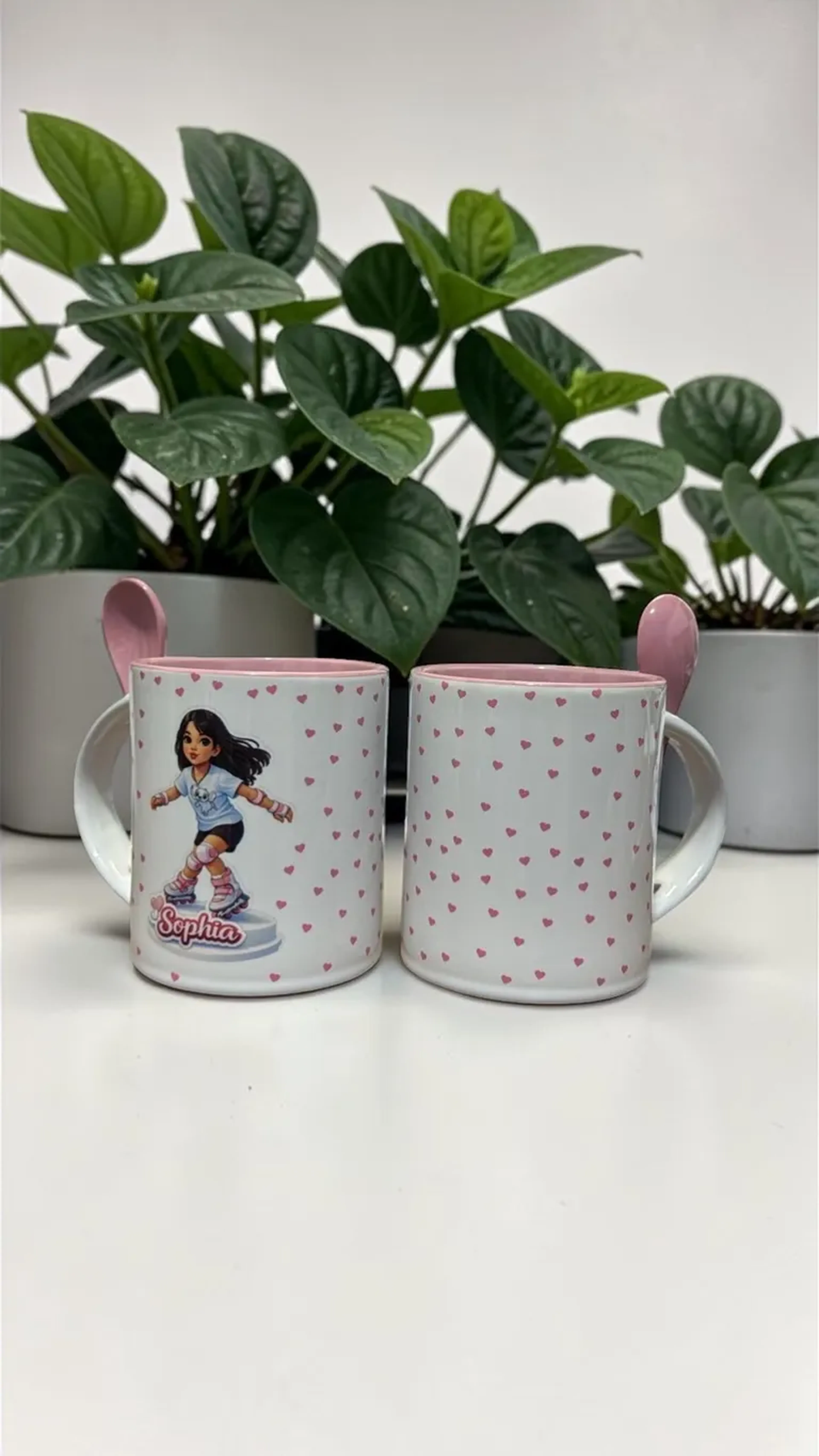 Caneca Personalizada Reta com Colher Rosa imagem
