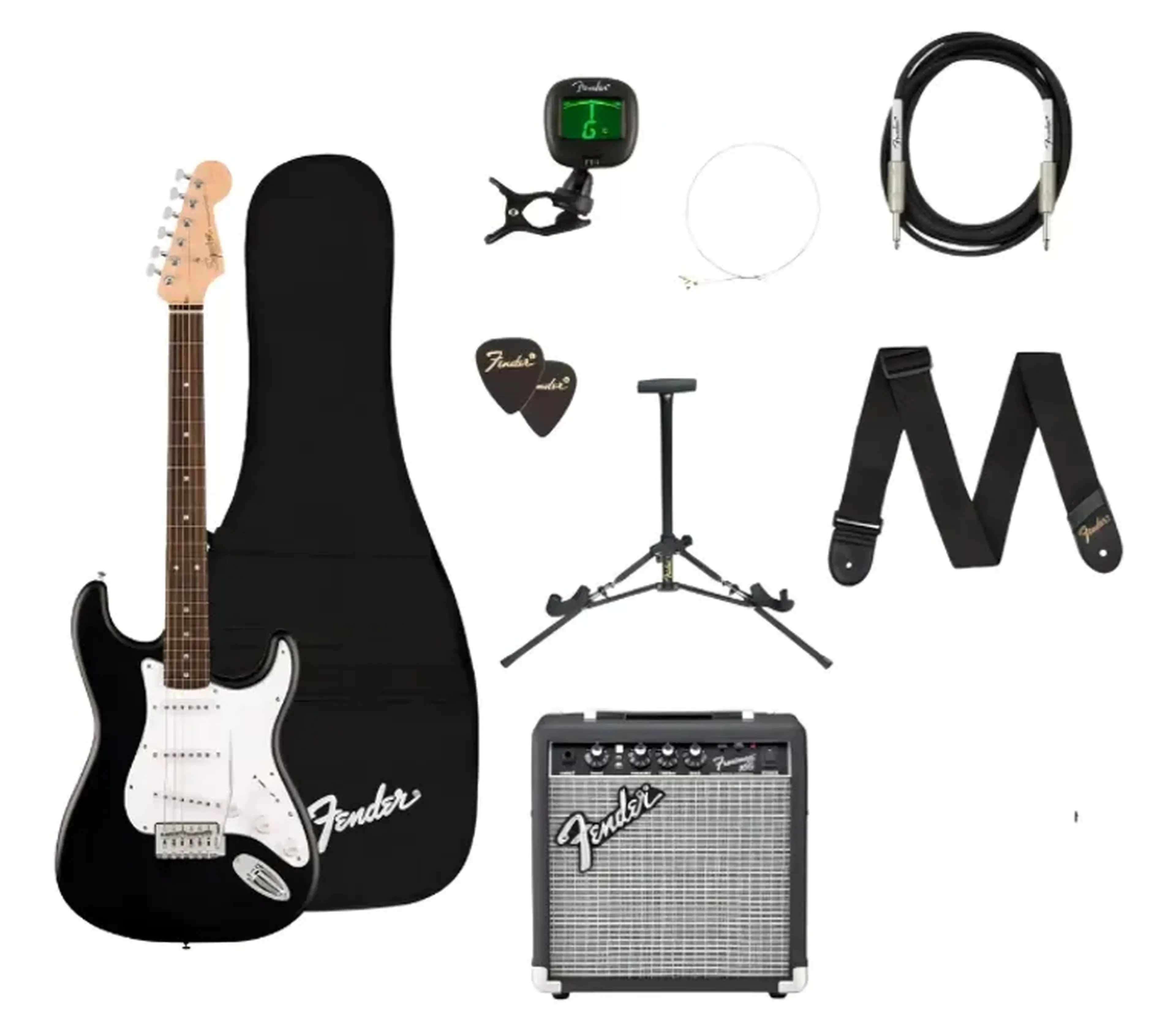 Pacote de guitarra elétrica Fender Debut Strat Blk, cor preta, m imagem