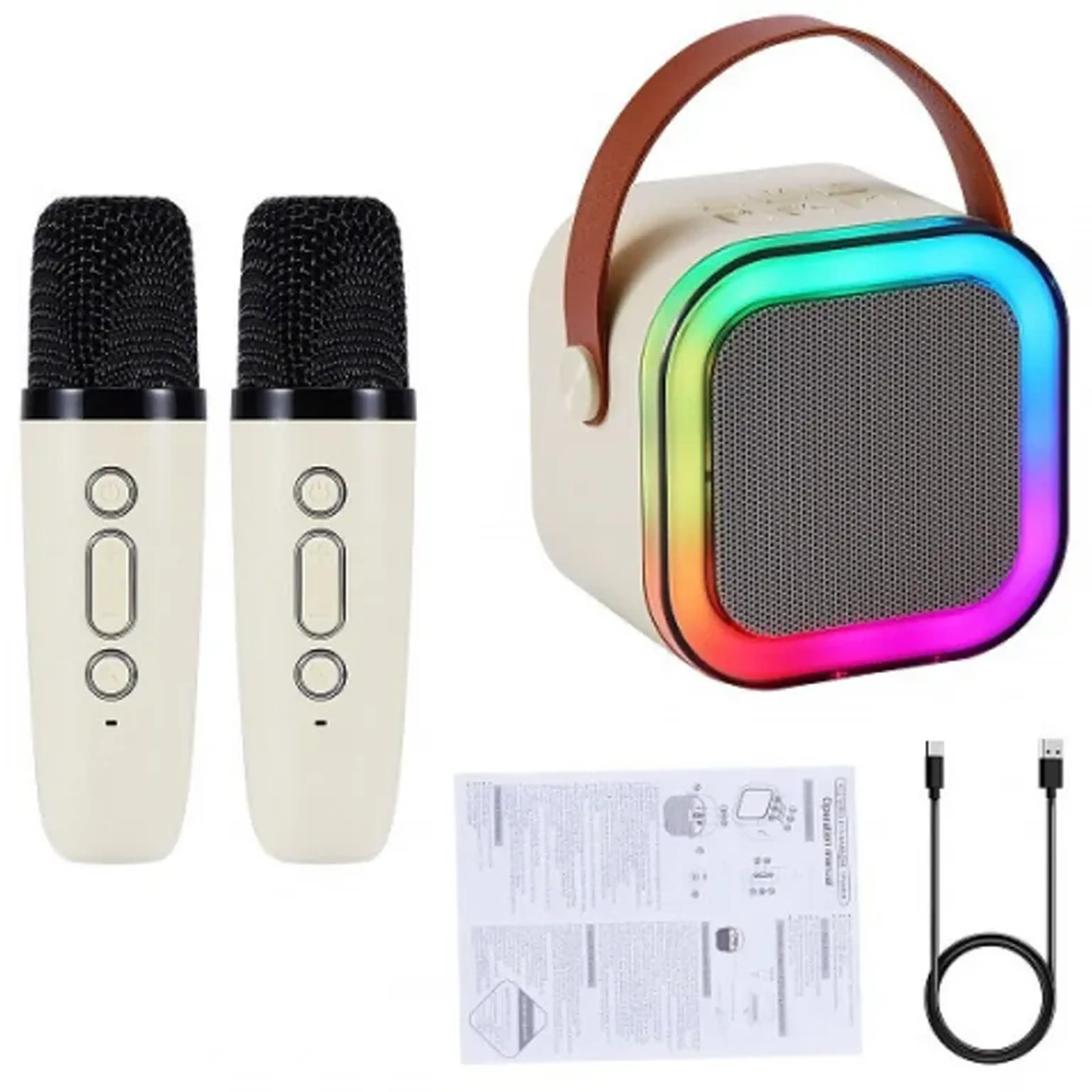 Caixa de som portátil Bluetooth microfone karaoke, Luzes. imagem