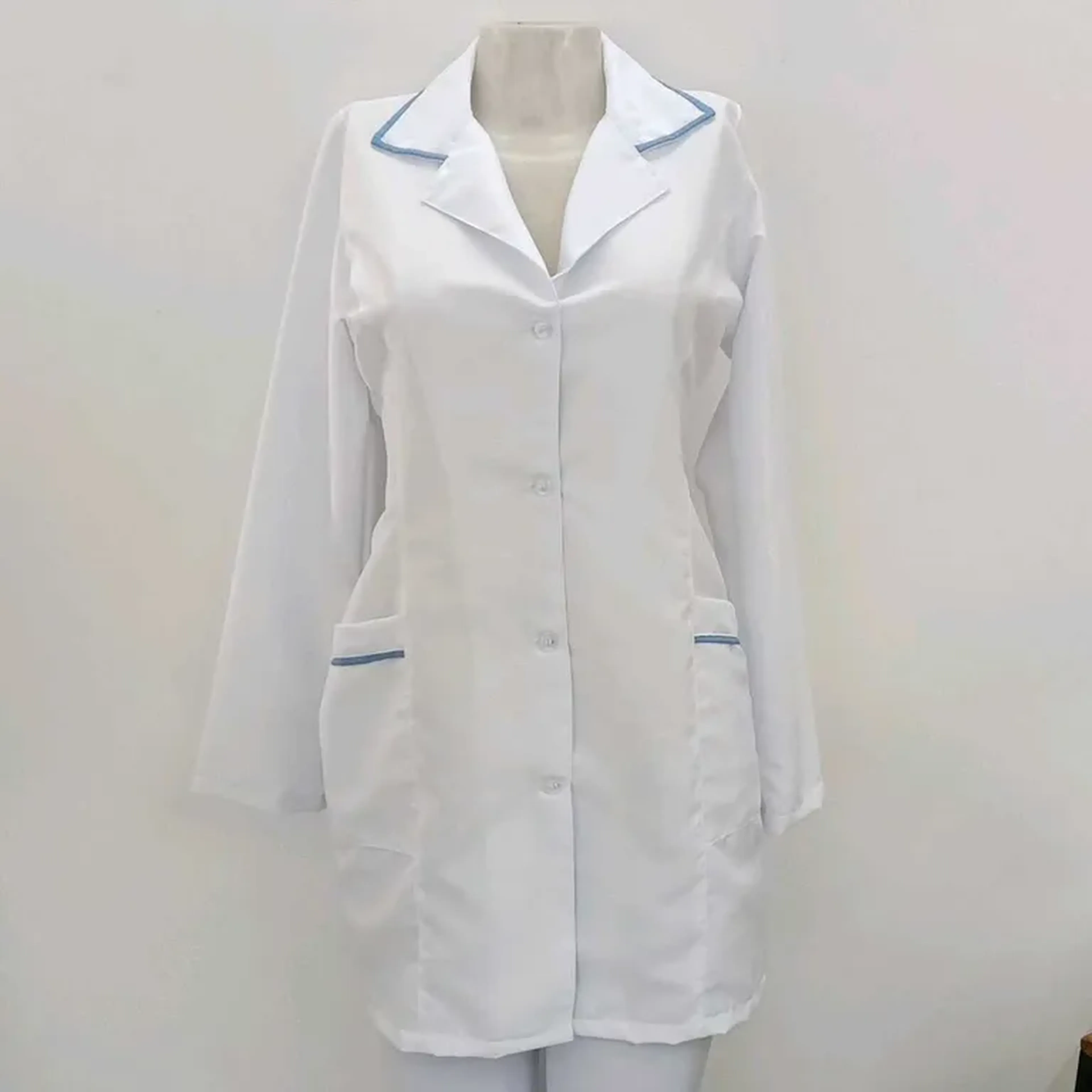 jaleco feminino com viés azul cobalto imagem